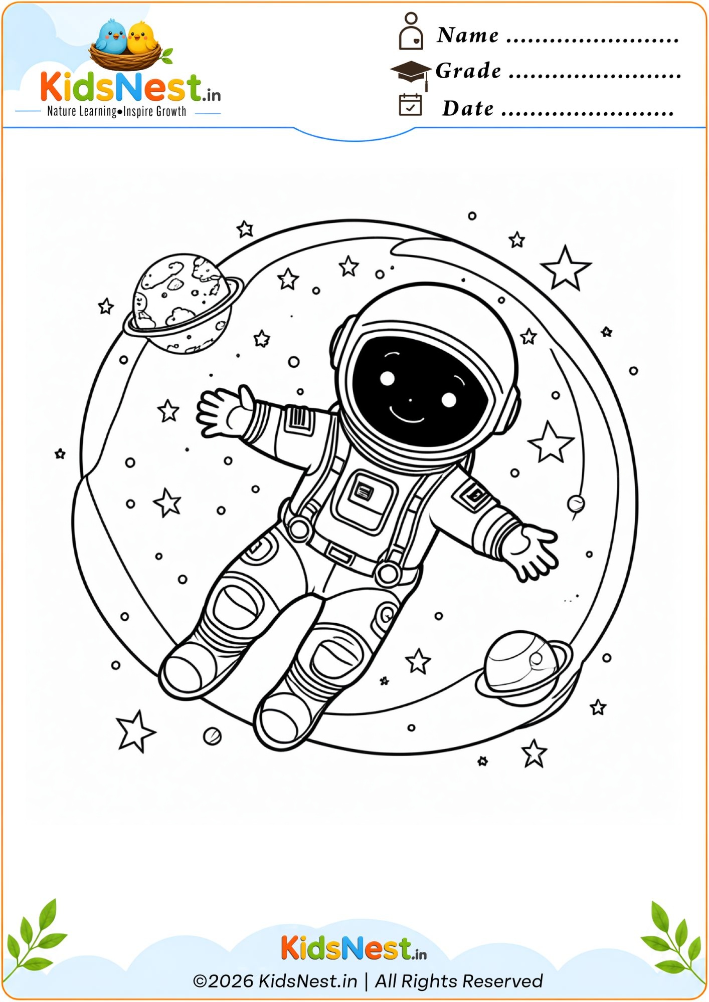 Astronaut in Space Coloring Page for Kids | Free Printable