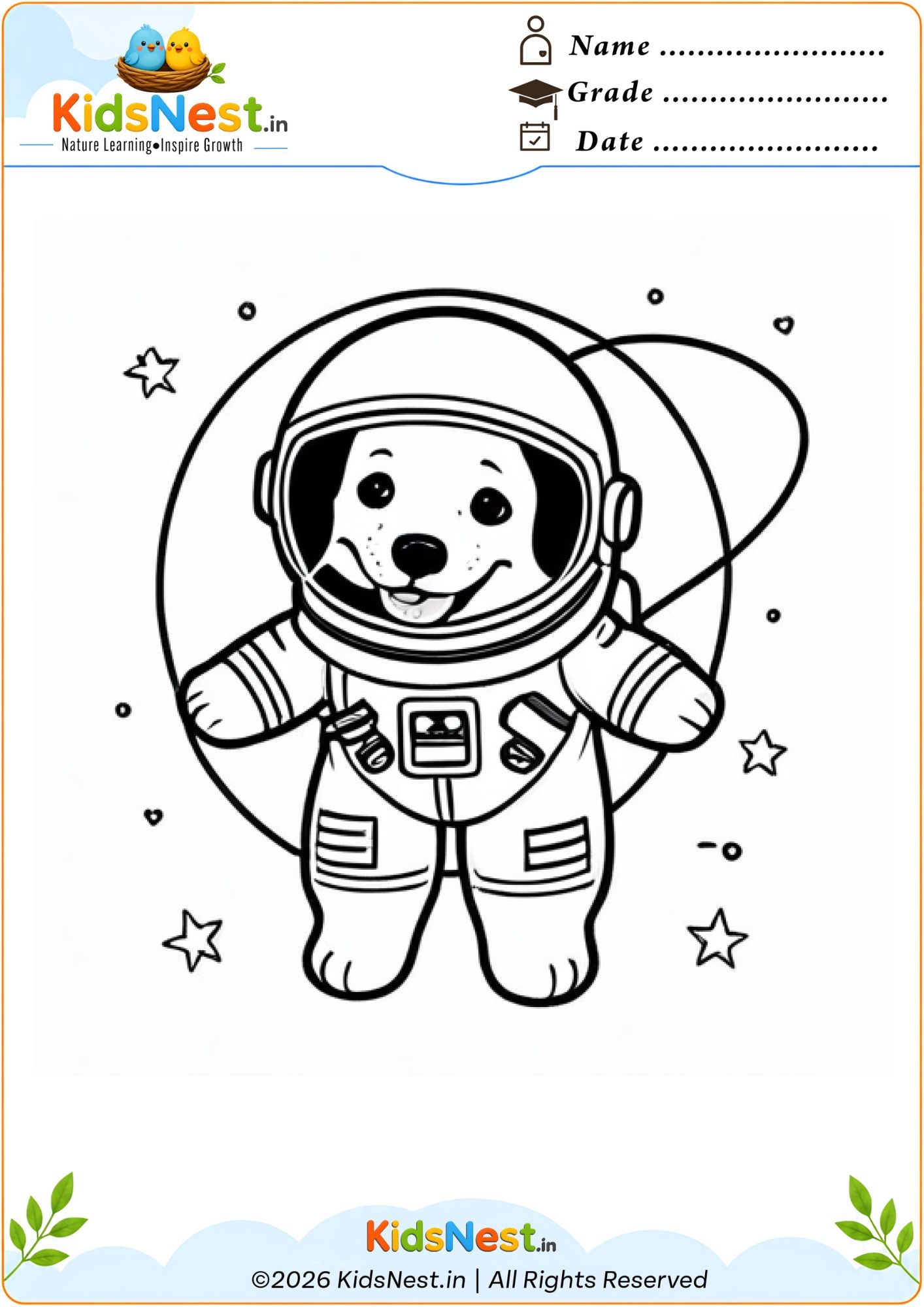Astronaut Puppy Coloring Page for Kids | Free Printable PDF