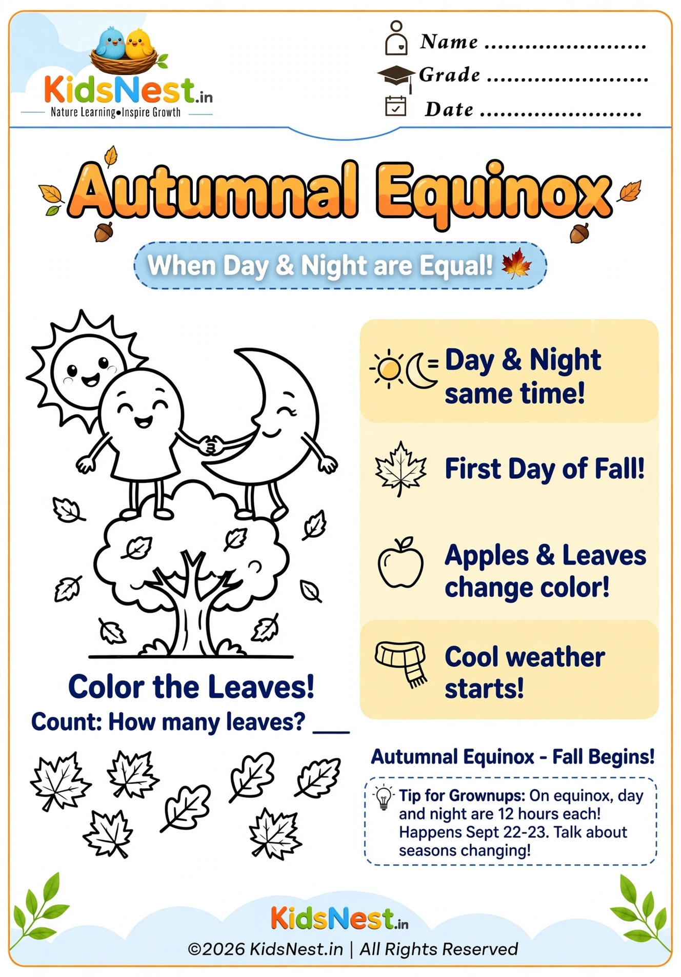 Autumnal Equinox Coloring Page for Kids | Free Printable