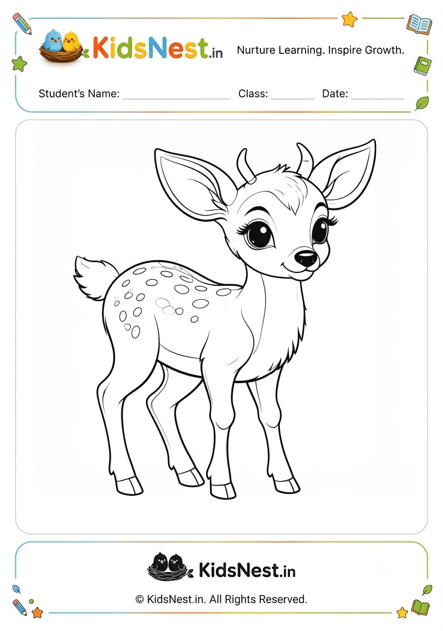 Free Baby Deer Coloring Worksheet for Kids | Print