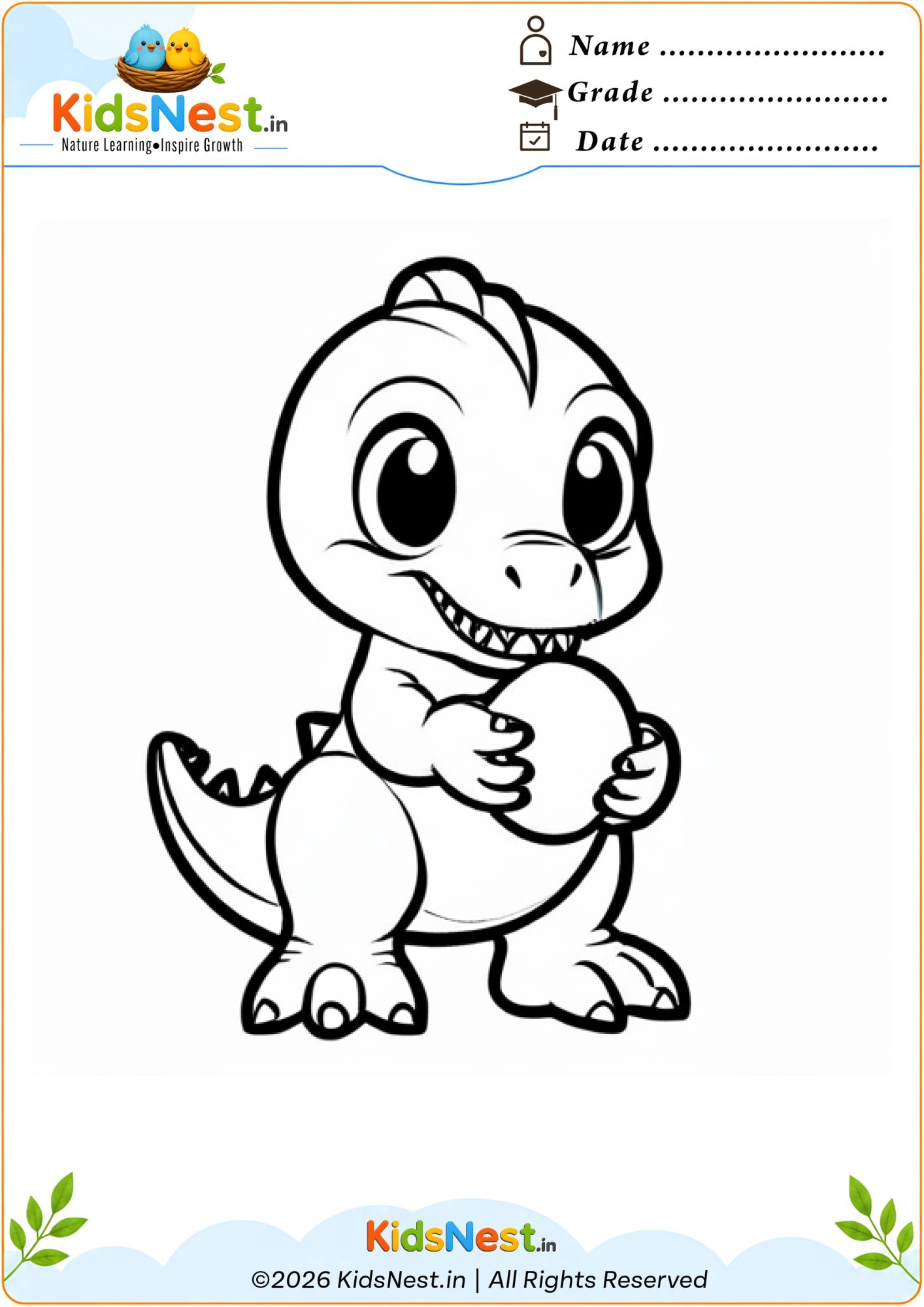 Baby Dinosaur Coloring Page for Kids | Free Printable PDF