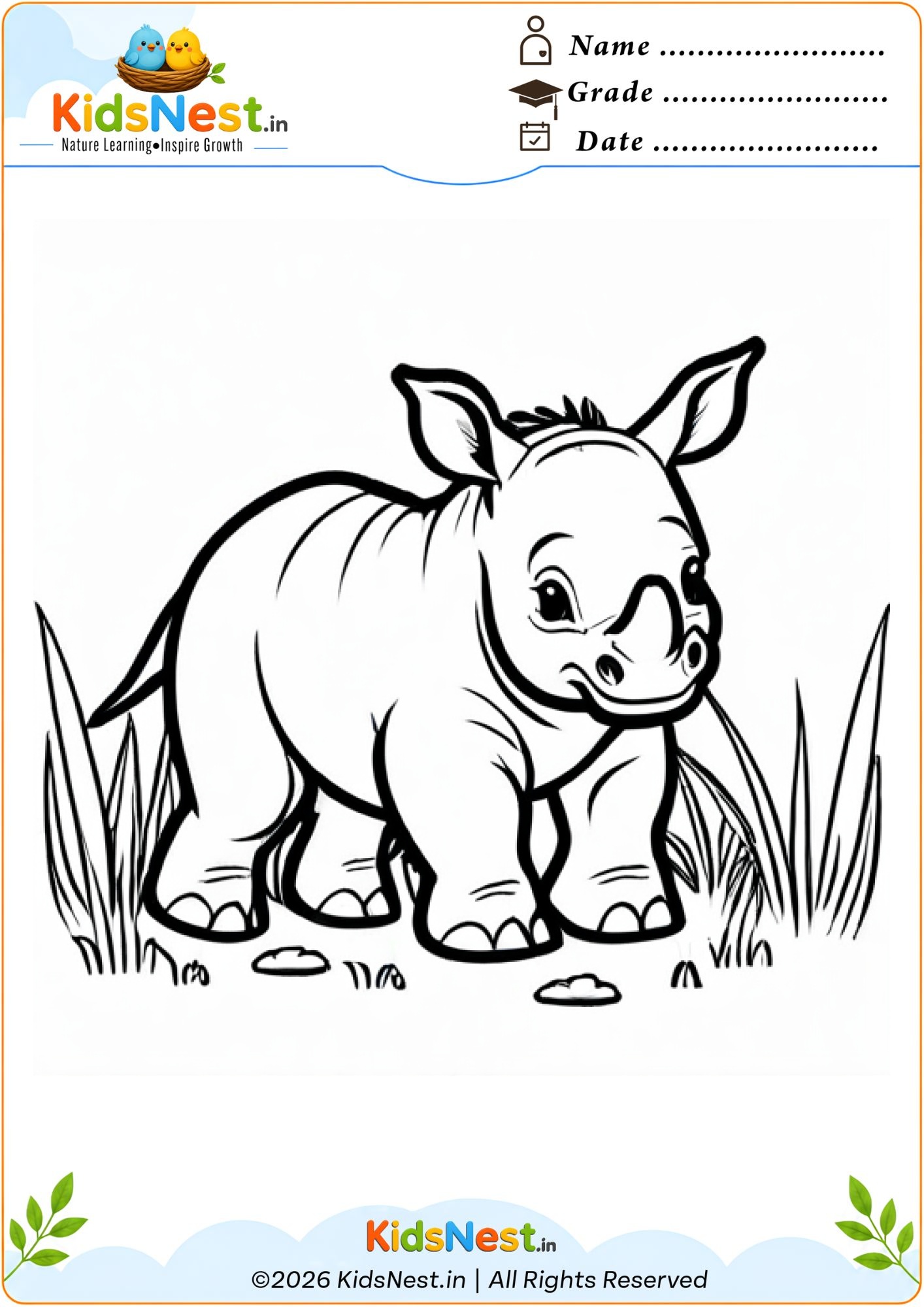 Baby Rhinoceros Coloring Worksheet for Kids | Free Printable