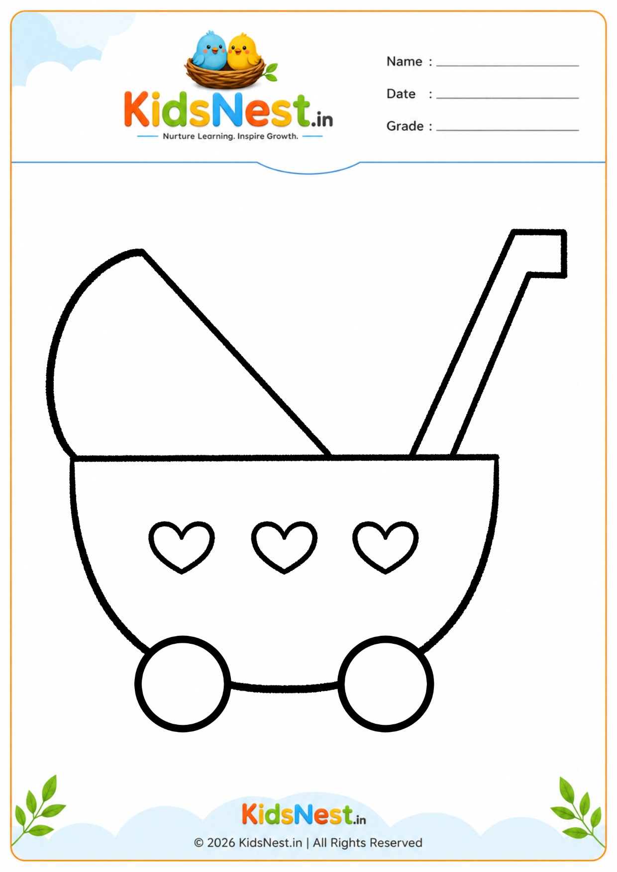Printable Baby Stroller Coloring Page for Kids | Free Activity