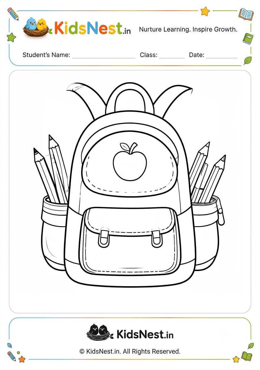 Backpack and School Supplies Coloring Worksheet for Kids