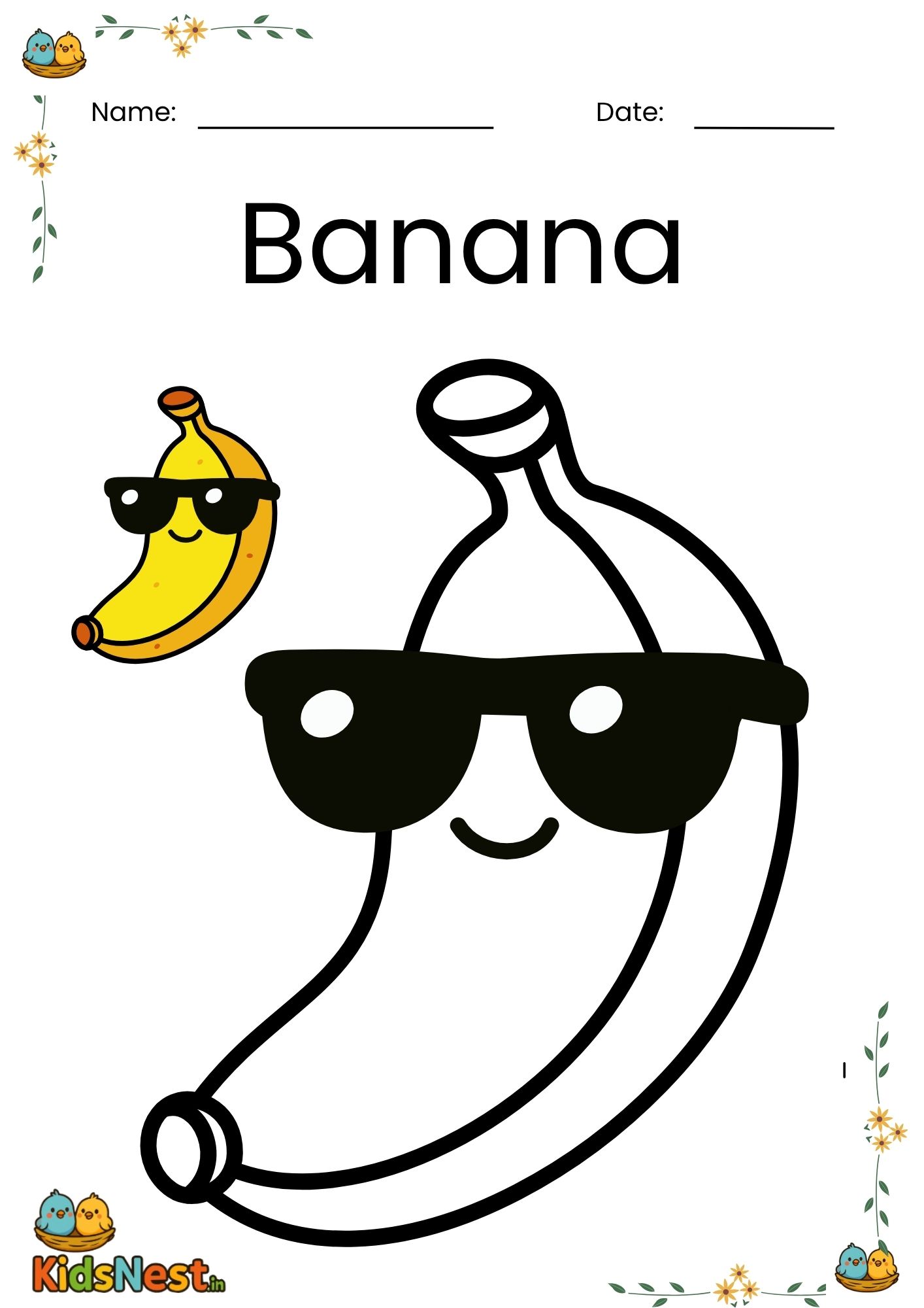 Banana Coloring Page - Fun Printable Activity for Kids