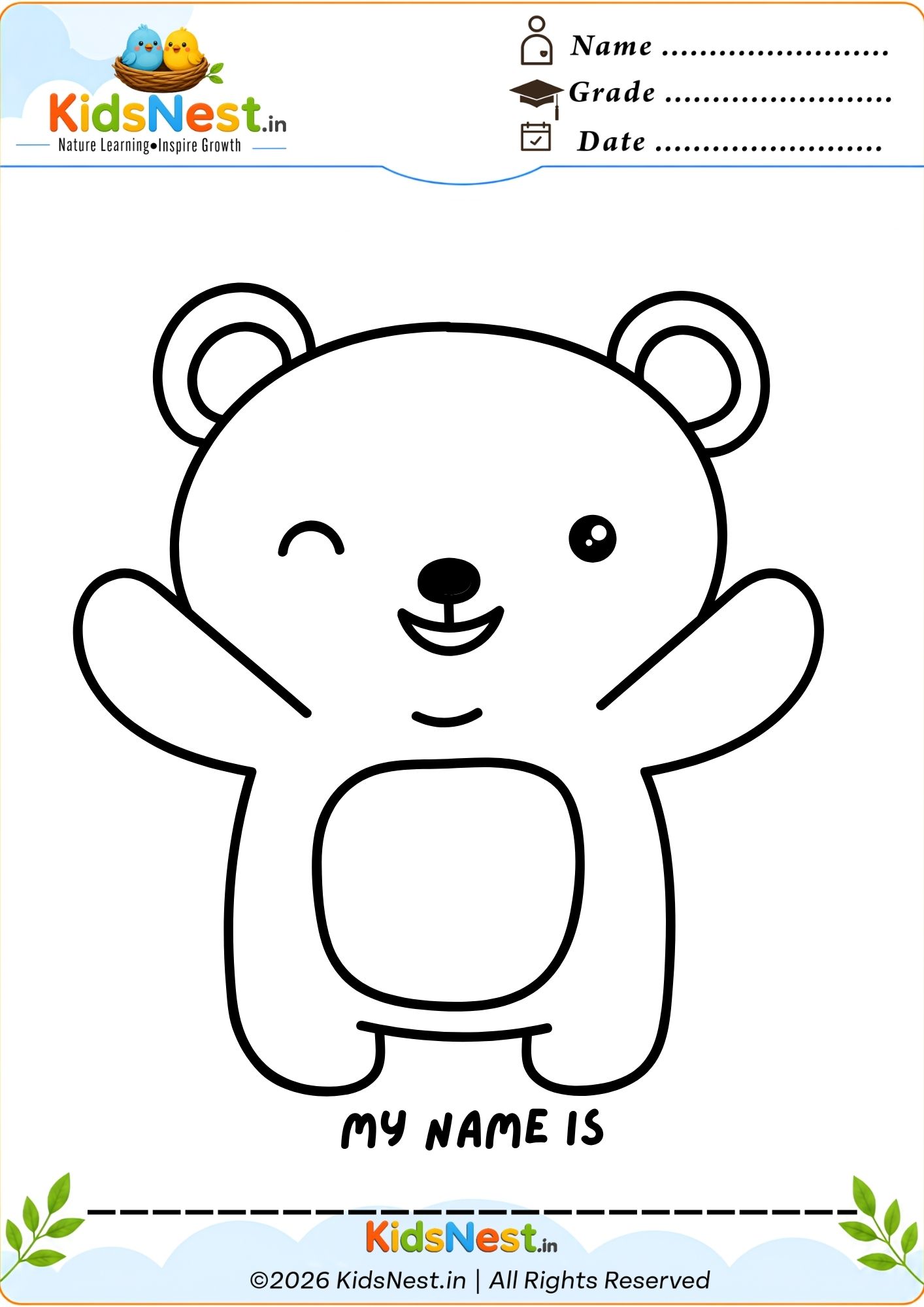 Free Bear Coloring Worksheet for Kids | Printable PDF