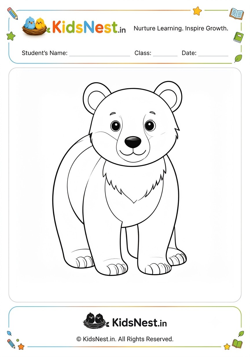 Free Printable Bear Coloring Worksheet for Kids