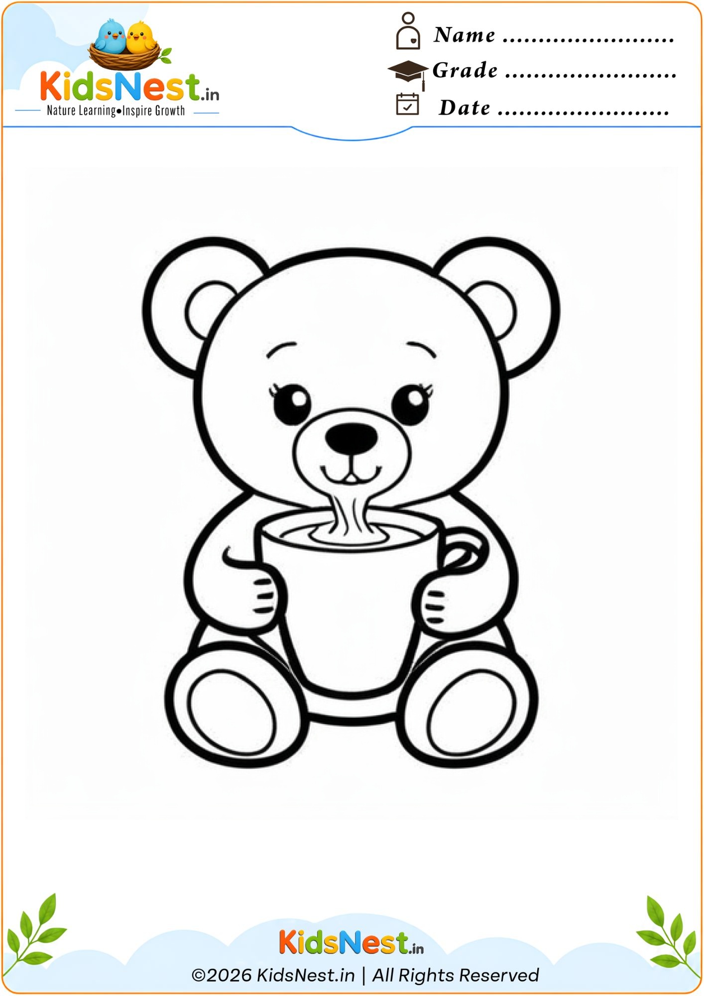 Bear Drinking Coffee Coloring Page | Printable for Kids