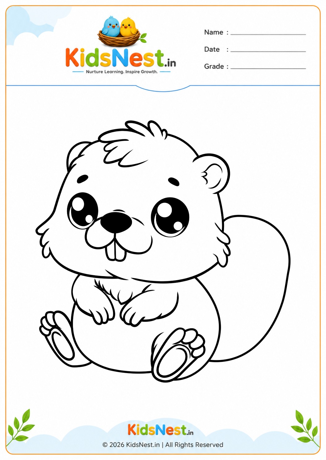 Printable Beaver Coloring Worksheet for Kids | Educational Fun