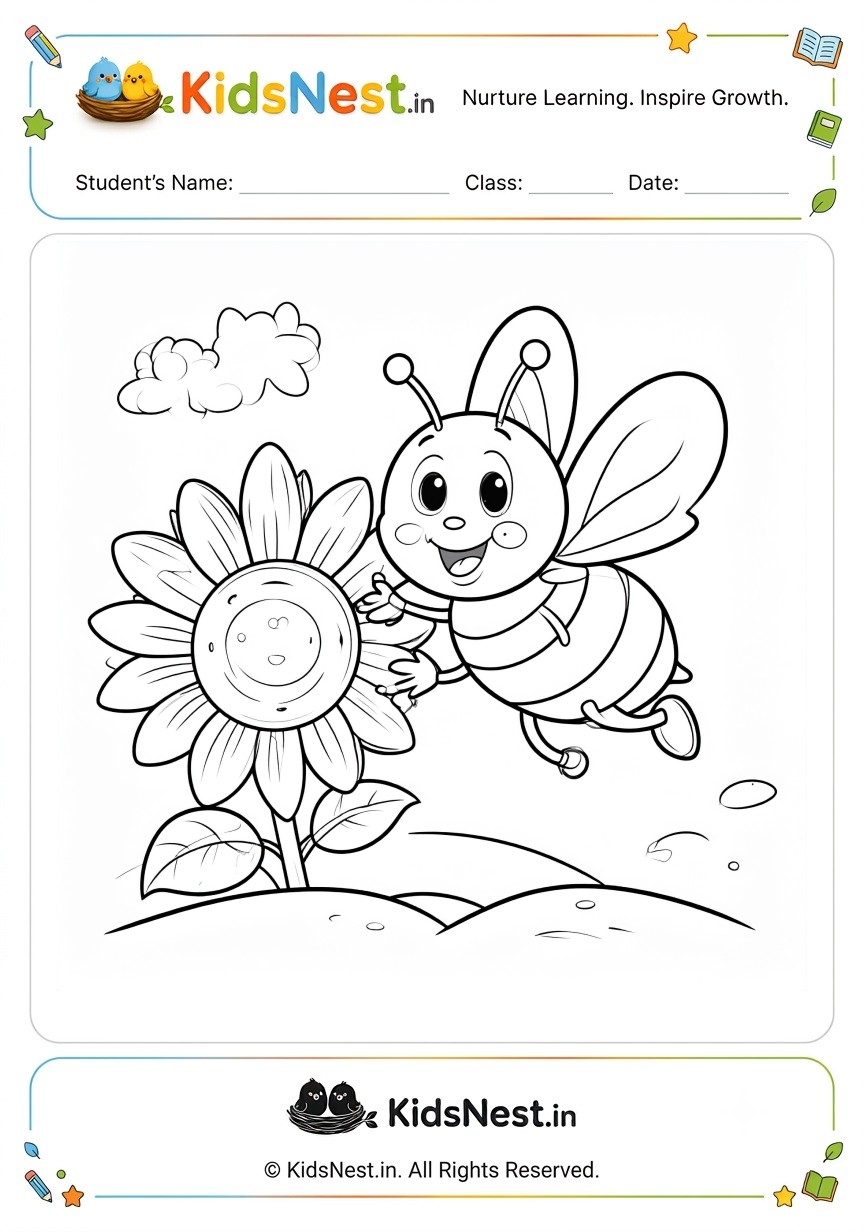 Bee and Sunflower Coloring Page | Free Printable for Kids