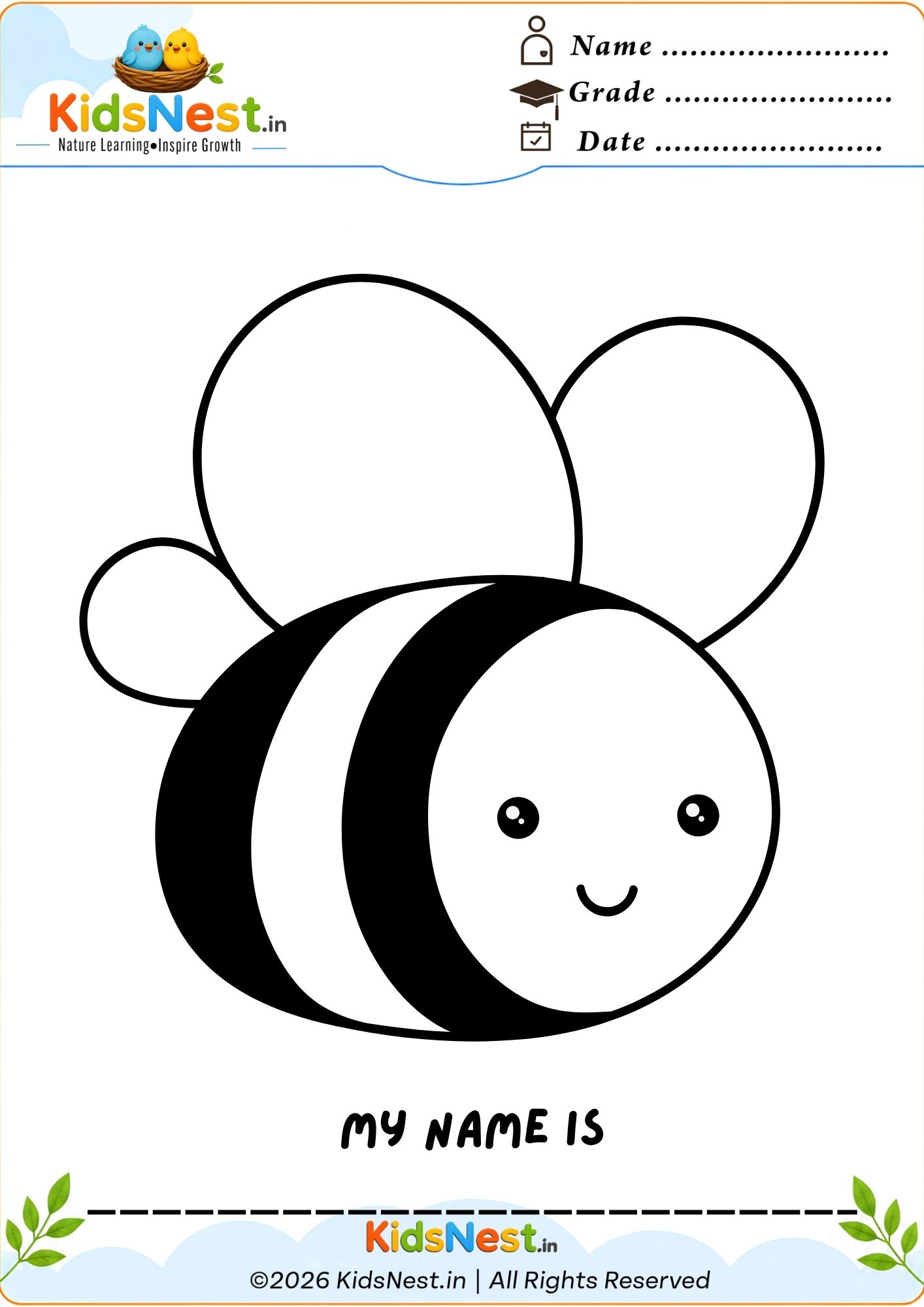 Free Printable Bee Coloring Worksheet for Kids | Educational