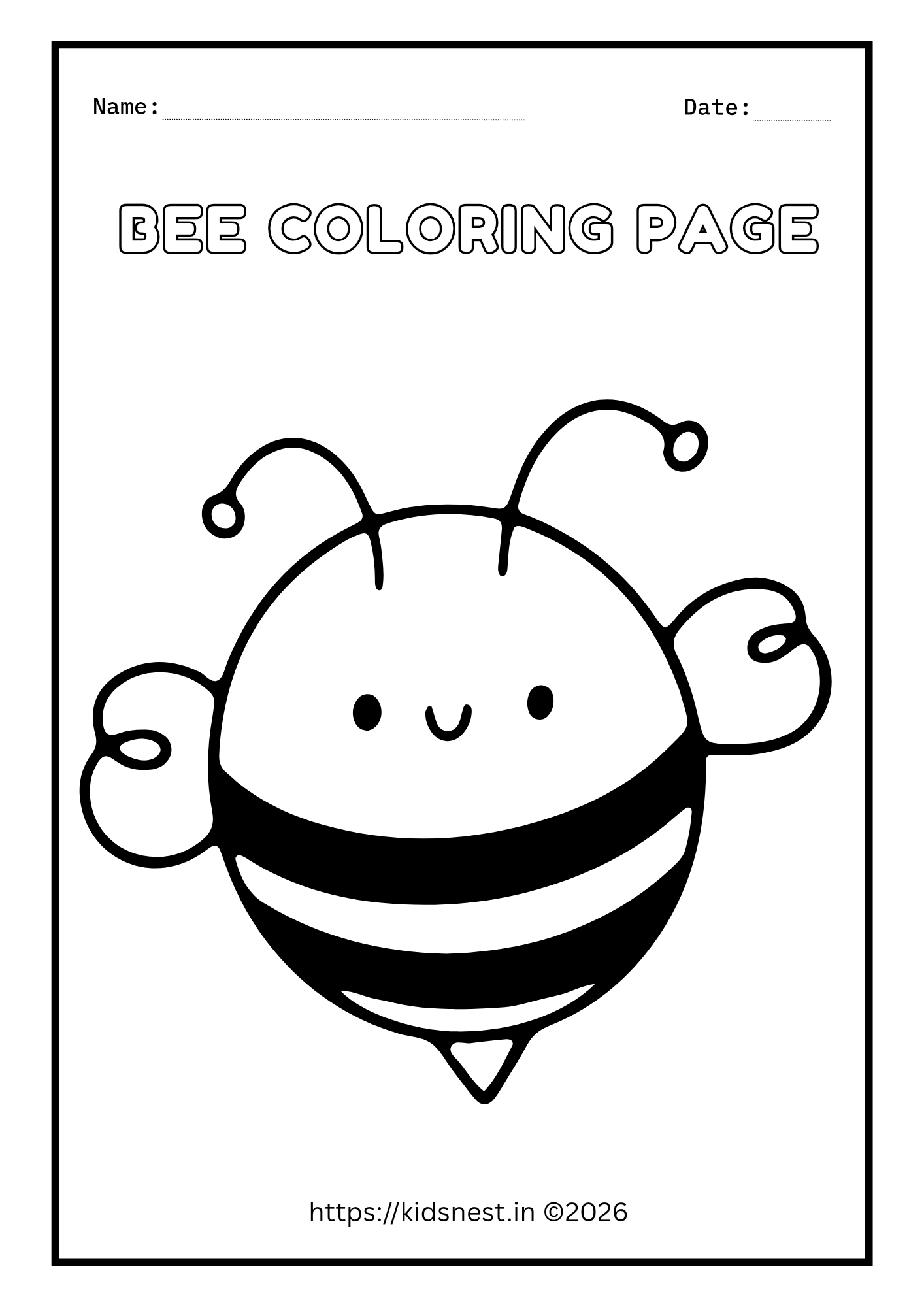 Free Printable Bee Coloring Page for Kids | Educational Fun