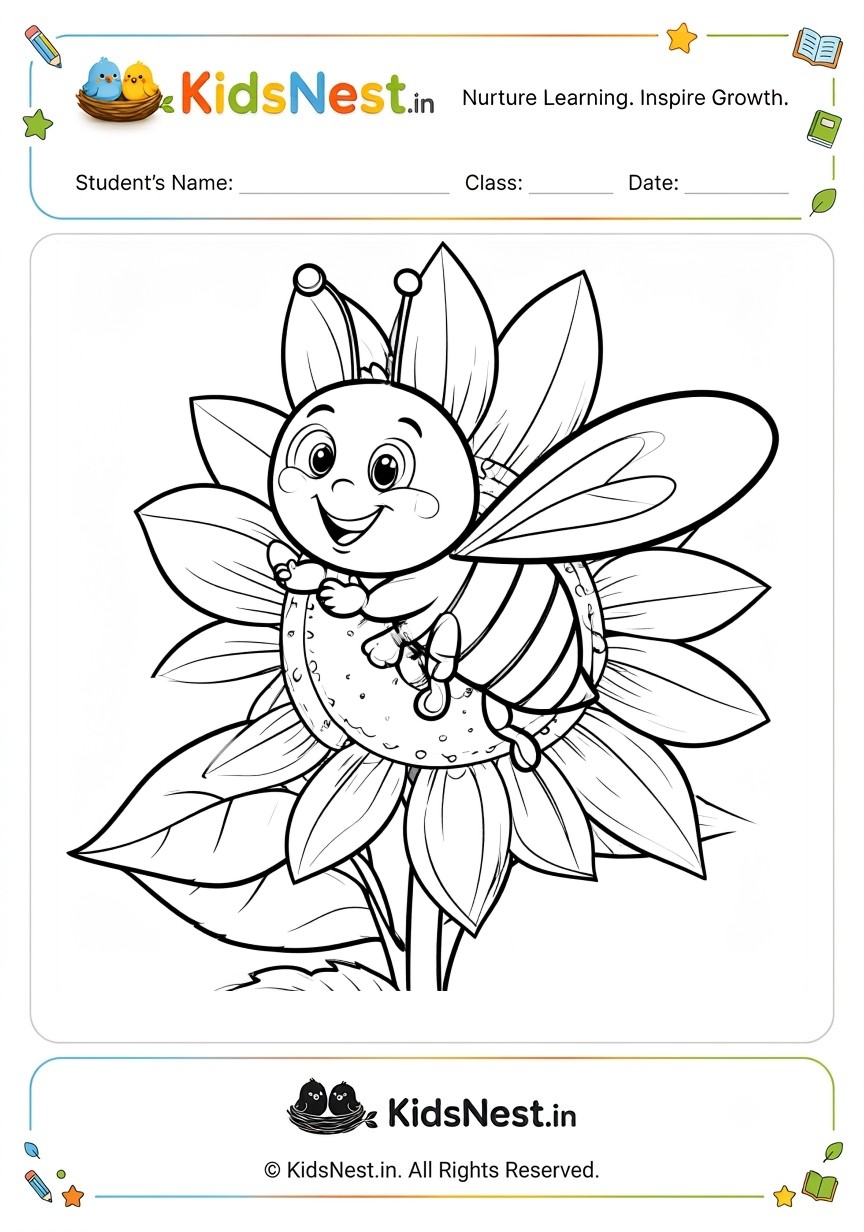 Bee on a Sunflower Coloring Page | Free Printable for Kids