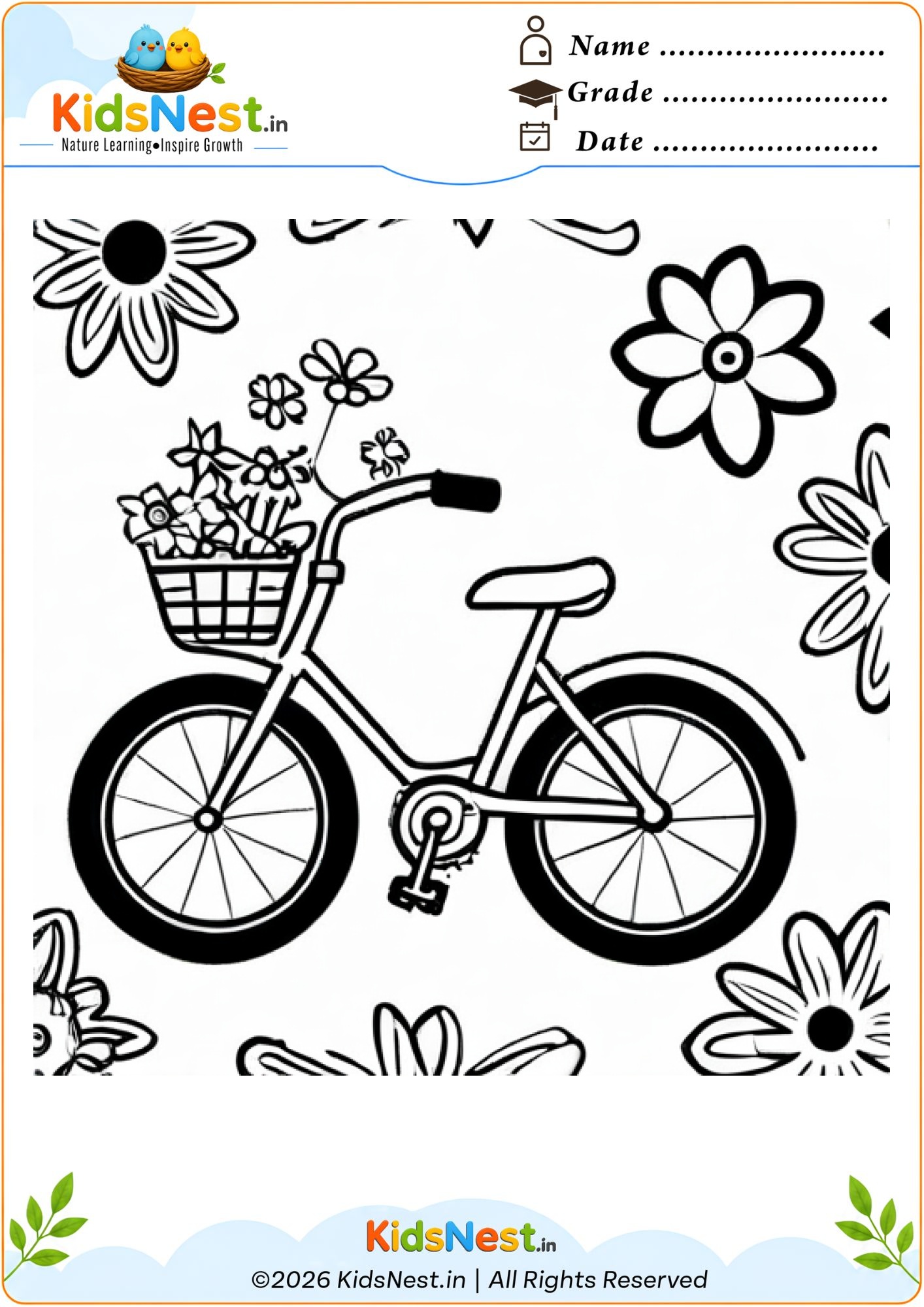 Bicycle with Flowers Coloring Page | Free Printable for Kids