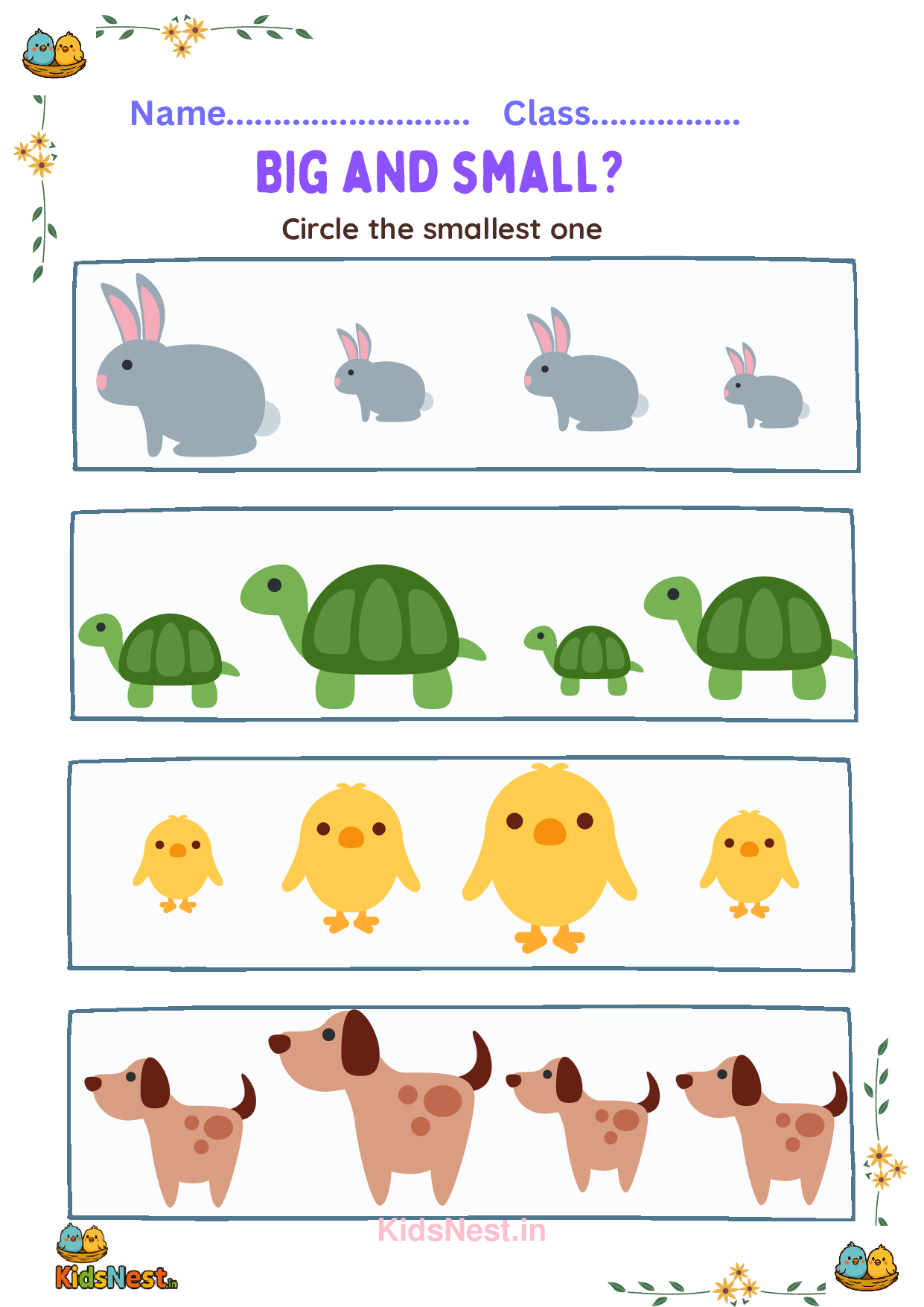 Printable Big or Small Worksheet for Preschool & K Kids