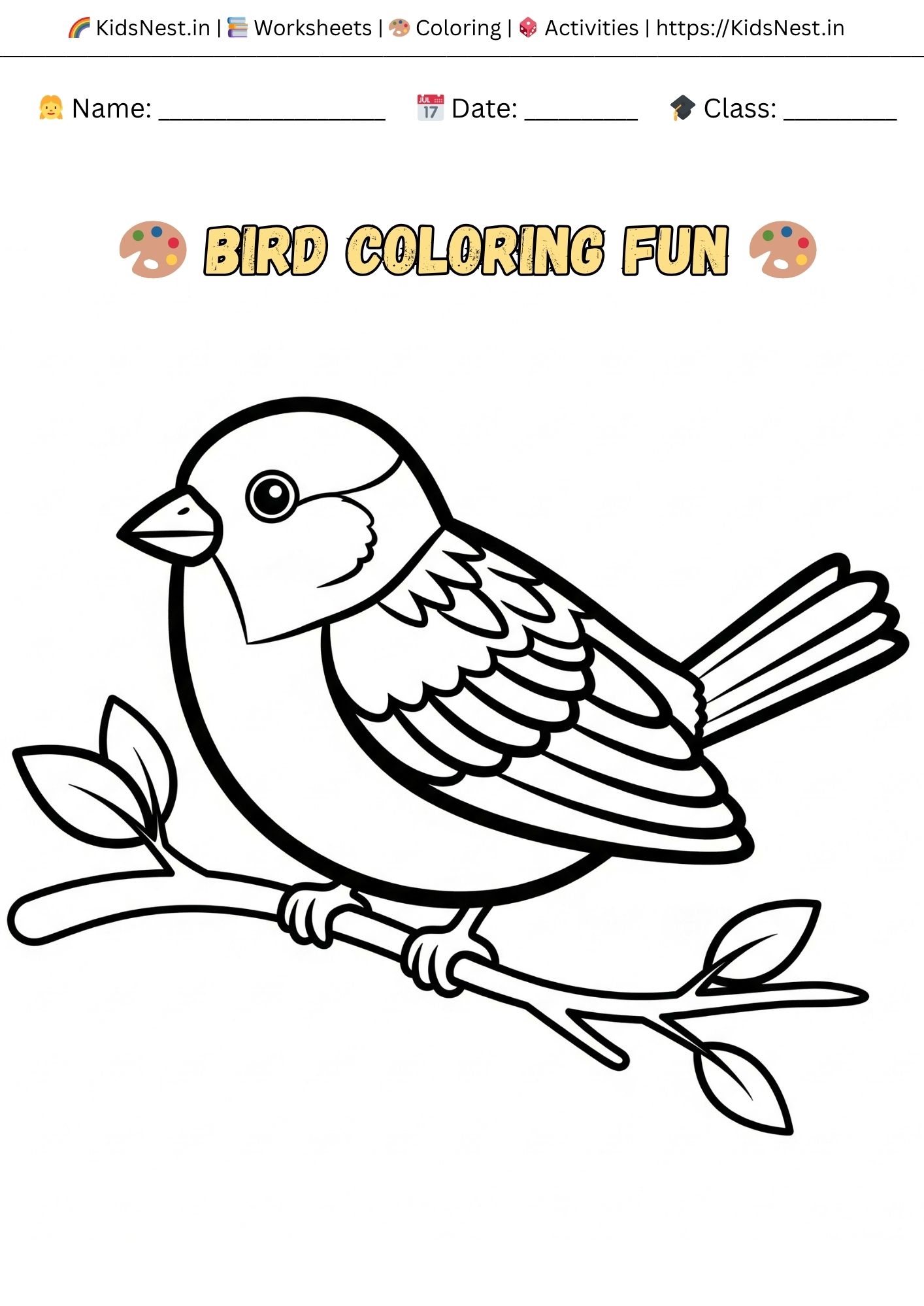 Free Bird Coloring Pages for Kids - Printable Activity