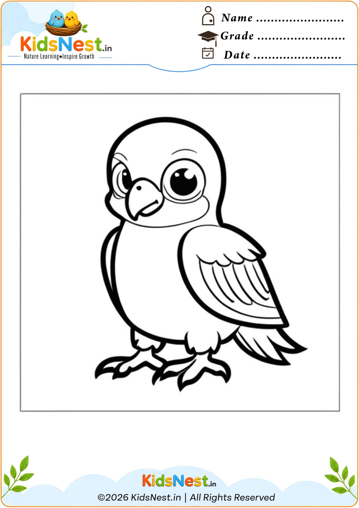 Printable Bird Coloring Worksheet for Kids | Educational Activity