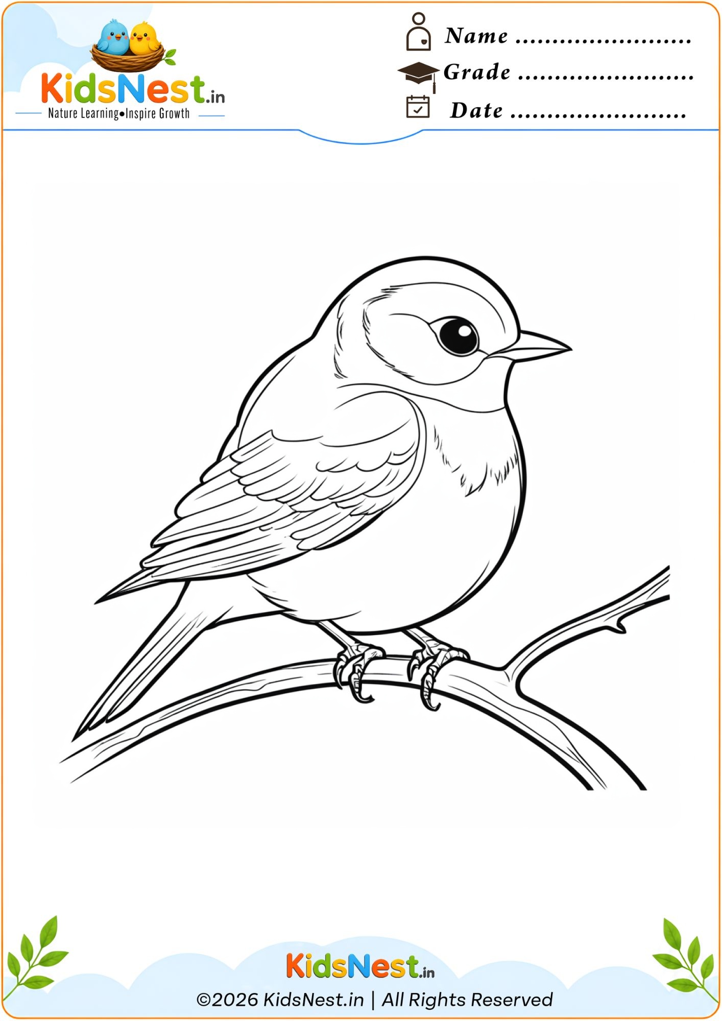 Bird on a Branch Coloring Page | Printable Activity for Kids
