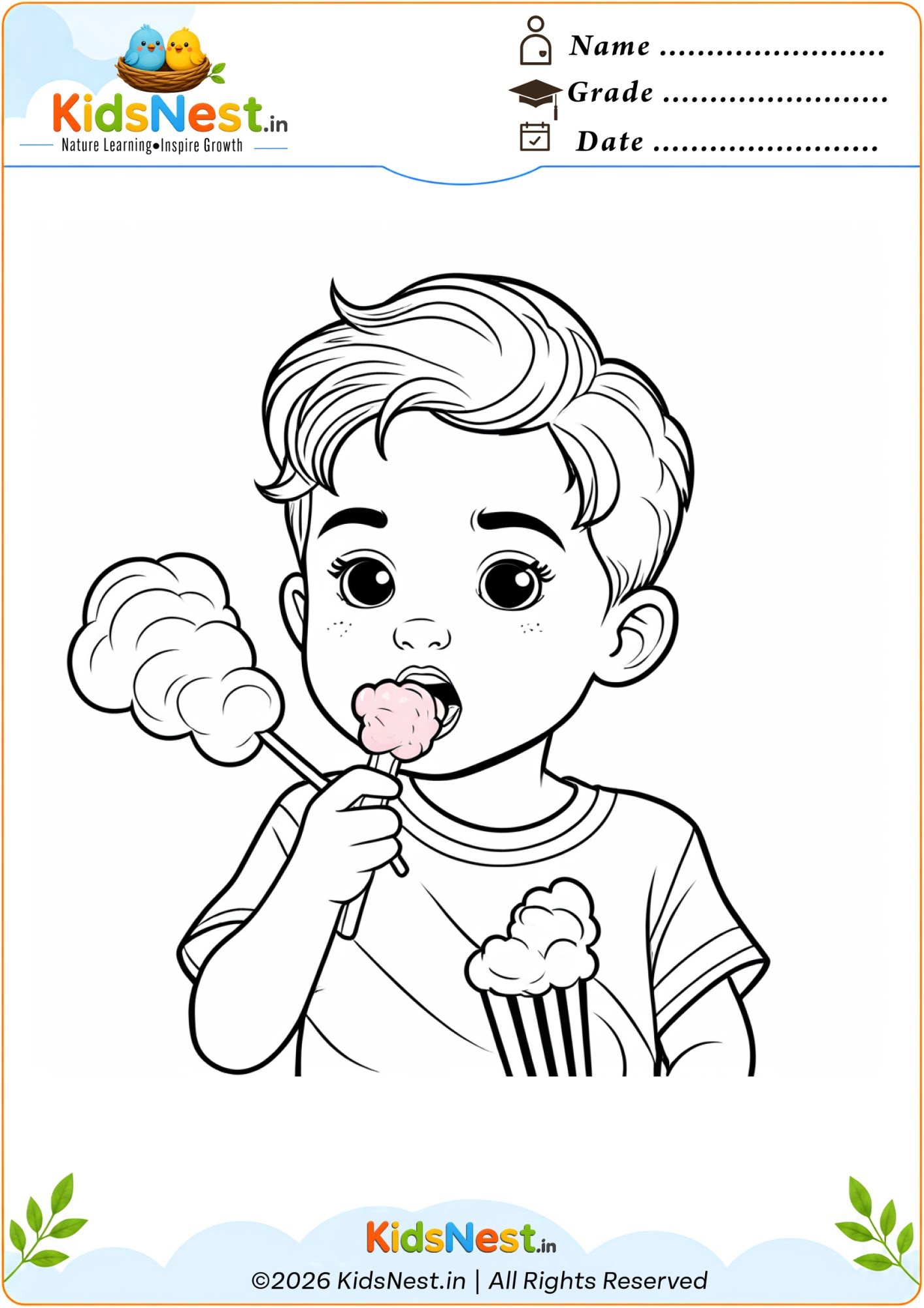 Boy Eating Cotton Candy Coloring Page | Free Printable for Kids