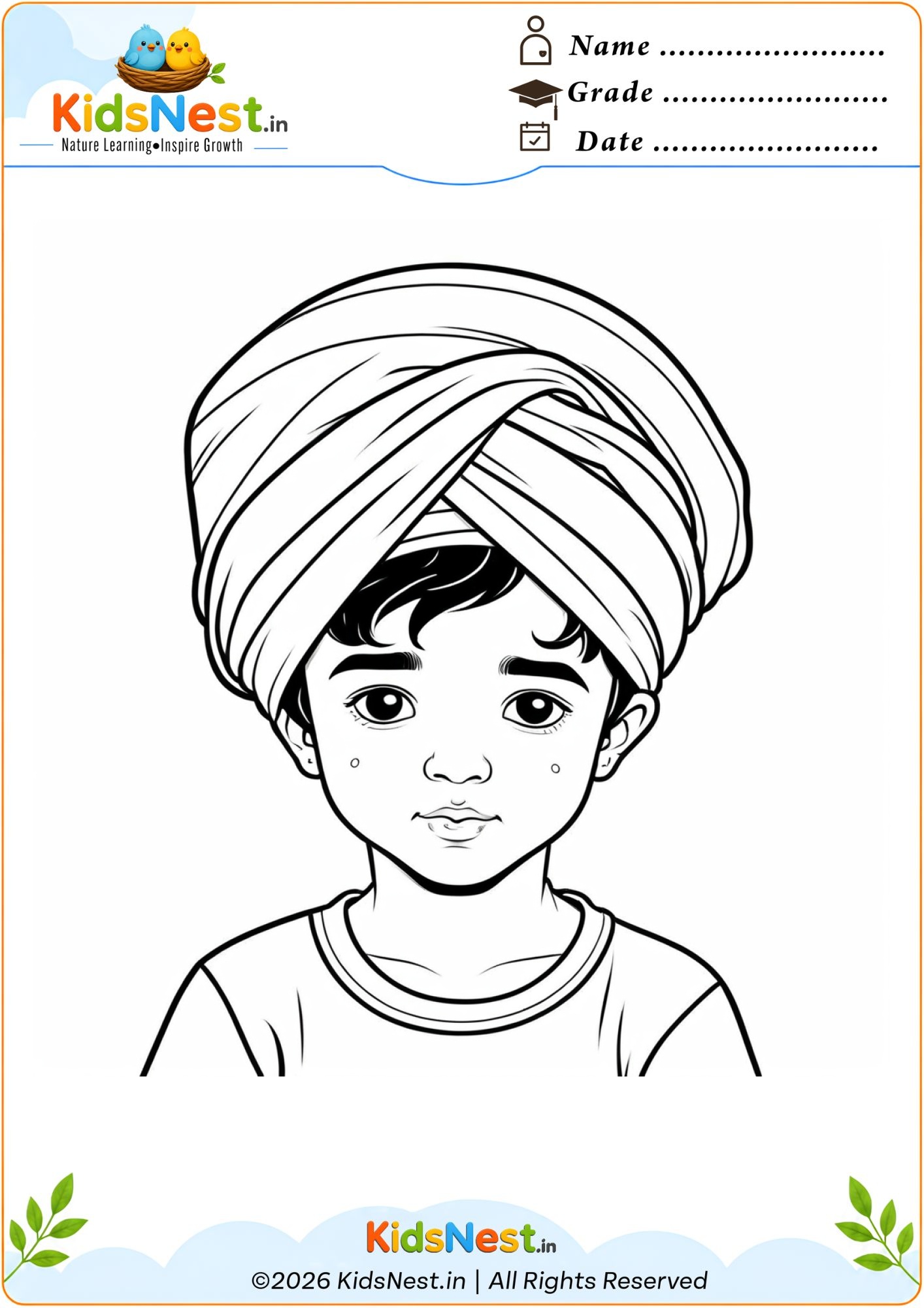 Boy Wearing Turban Coloring Page | Free Printable for Kids