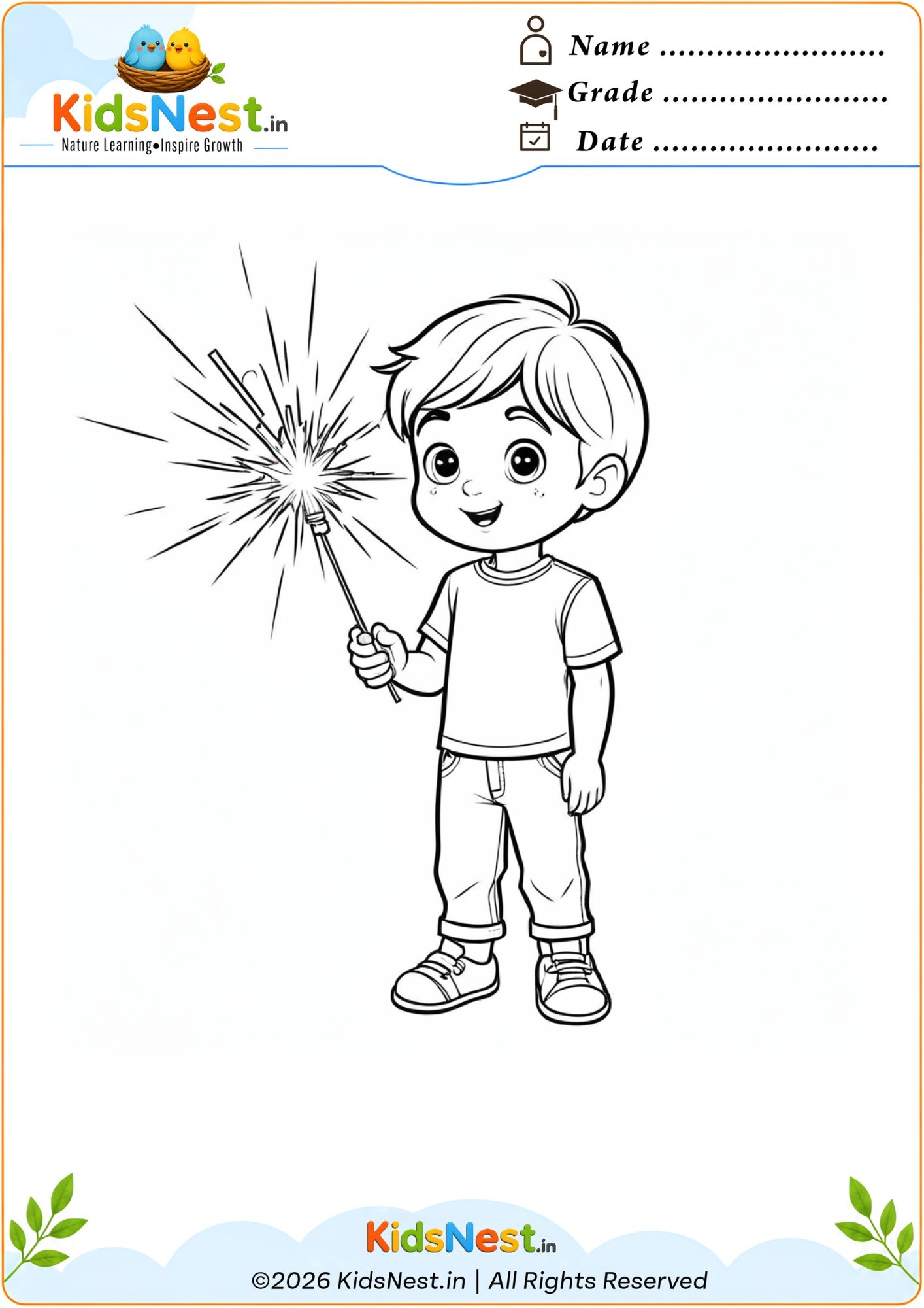 Boy with Sparkler Coloring Page | Free Printable for Kids