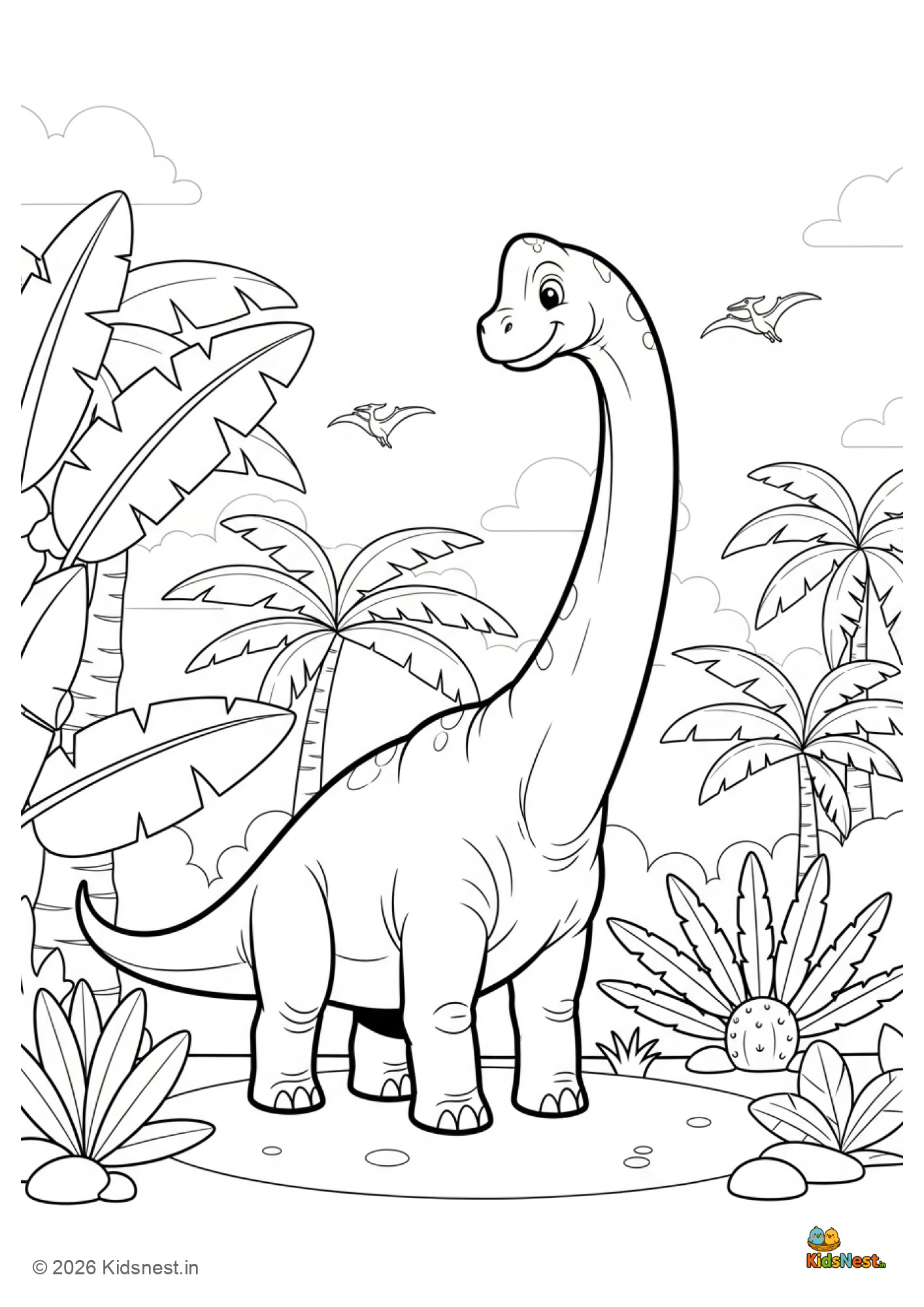 Brachiosaurus Dinosaur Colouring Page for Kids | Free Printable