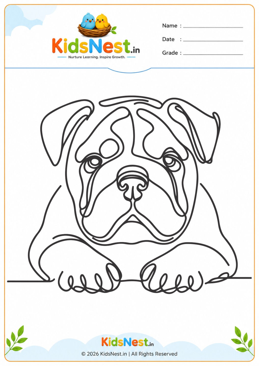 Printable Bulldog Coloring Worksheet for Kids | Free PDF