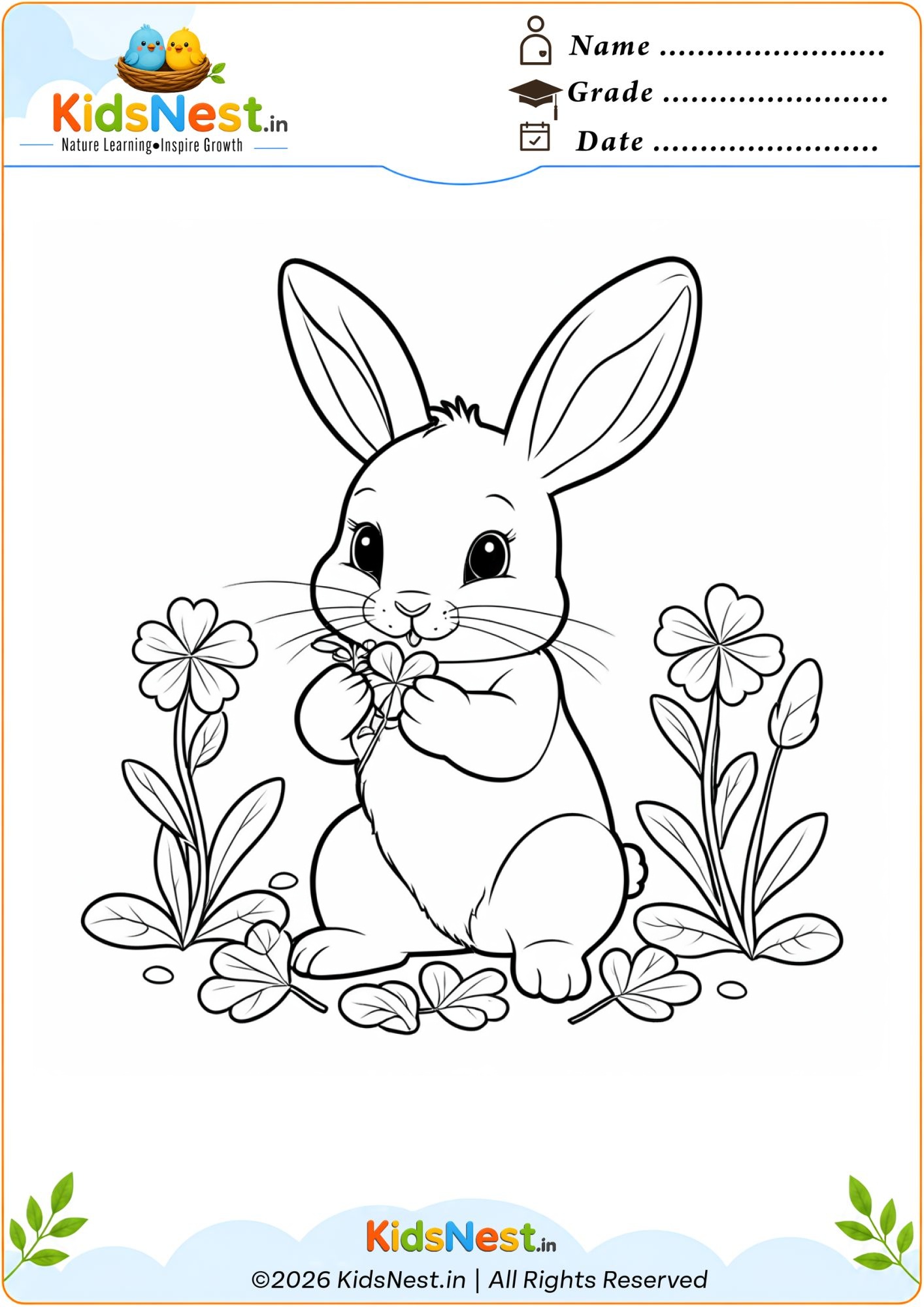 Bunny and Flowers Coloring Worksheet for Kids | Free Printable