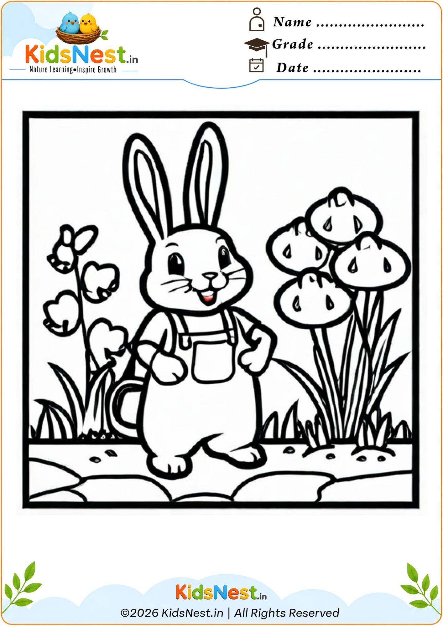 Free Printable Bunny Coloring Worksheet for Kids | Fun Activity
