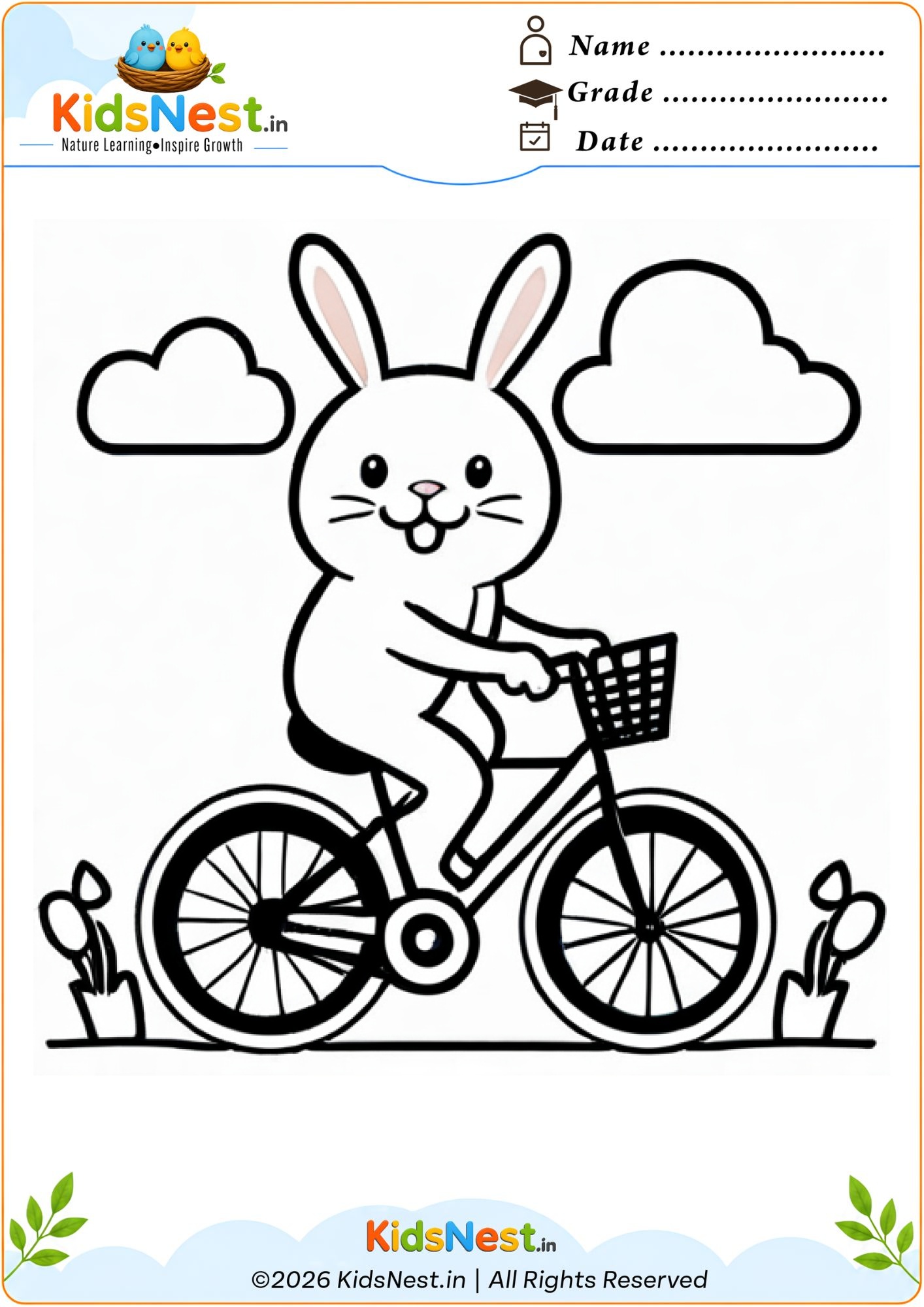 Bunny Riding a Bicycle Coloring Worksheet | Printable for Kids