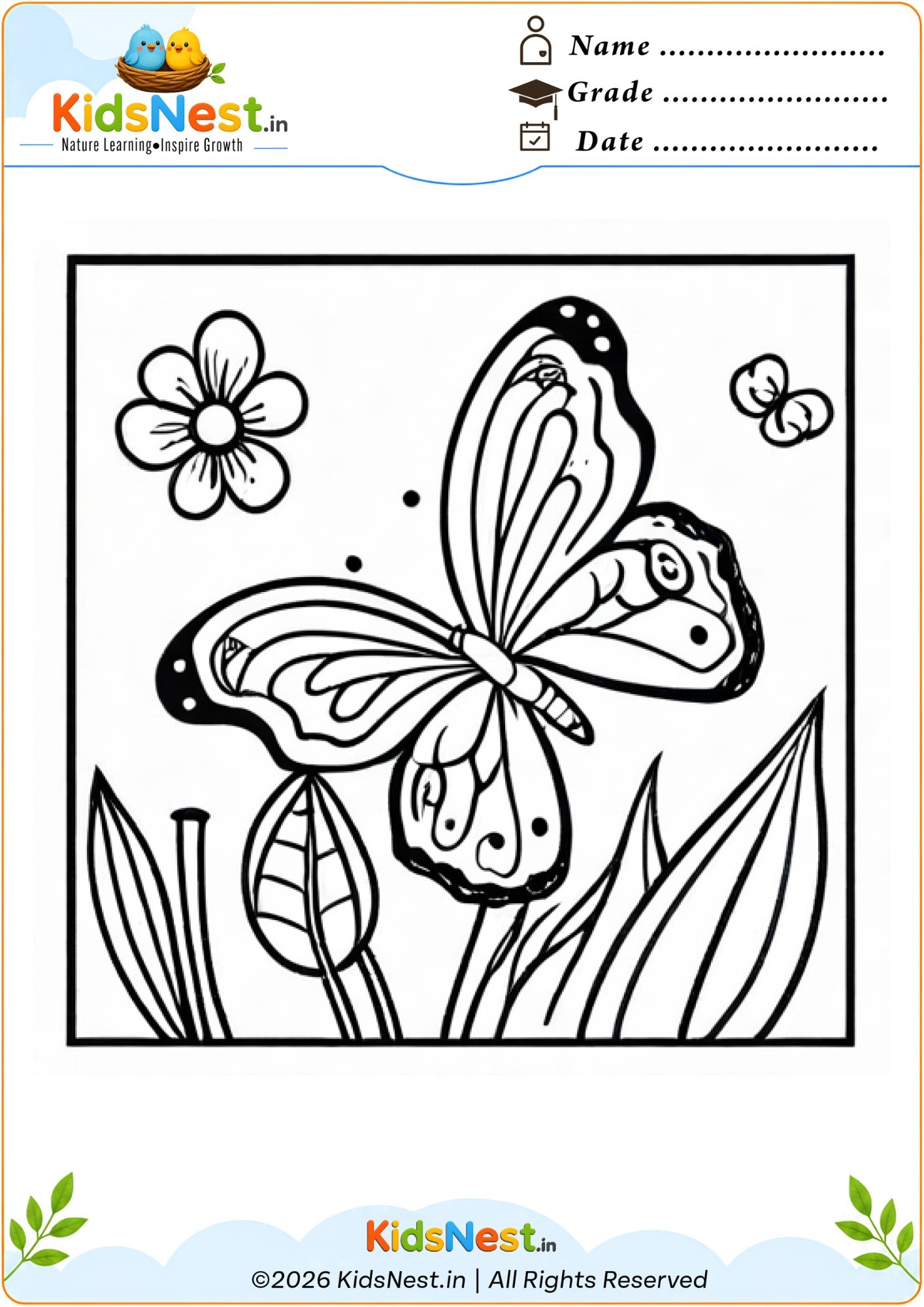 Butterfly and Flower Coloring Worksheet | Printable for Kids