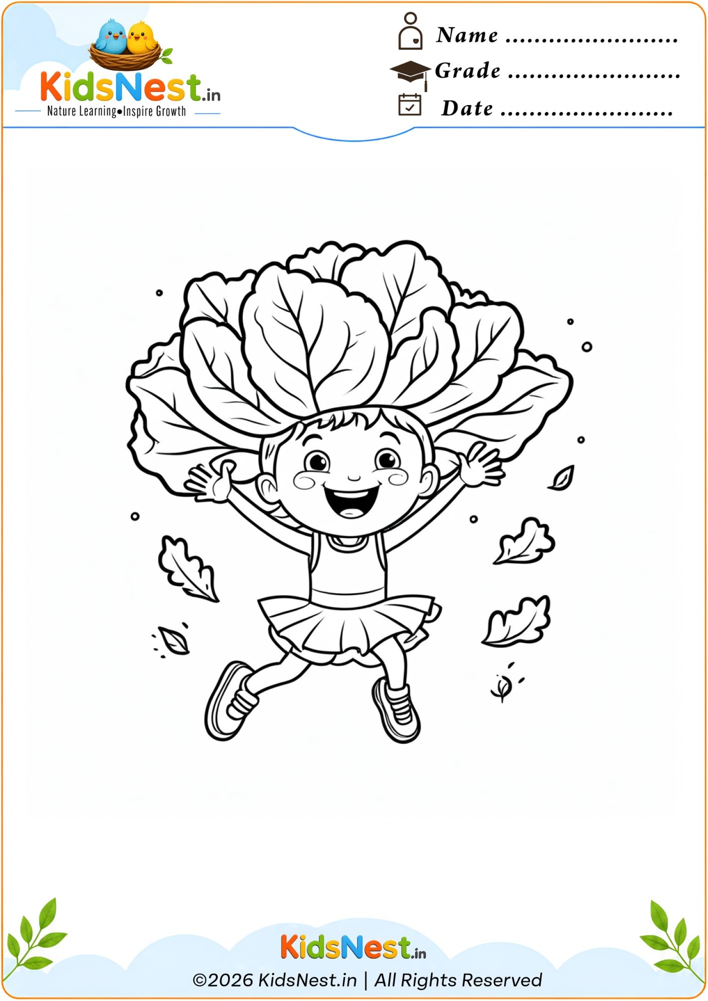 Cabbage Head Girl Coloring Page | Printable for Kids