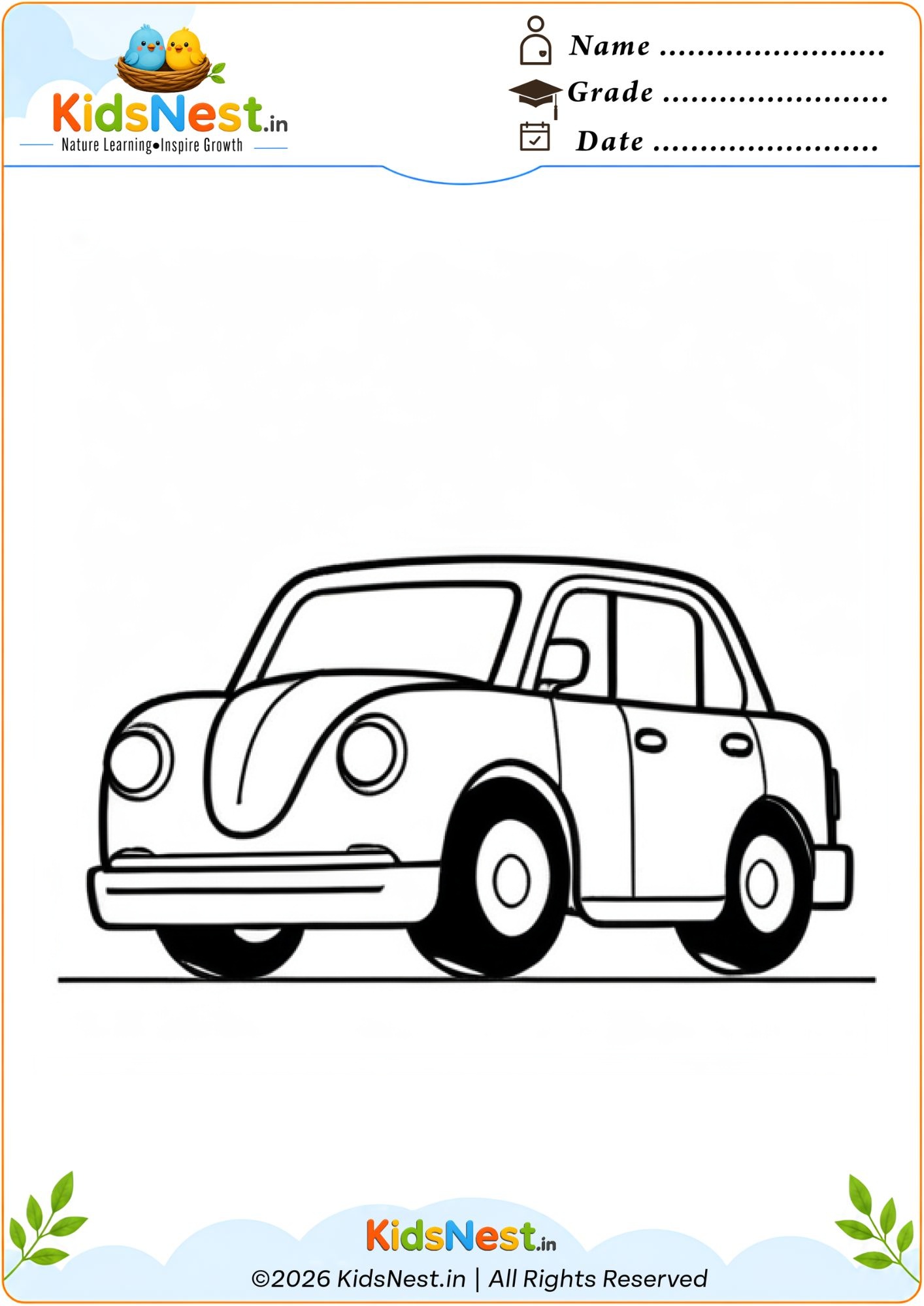 Free Printable Car Coloring Worksheet for Kids | Fun Learning