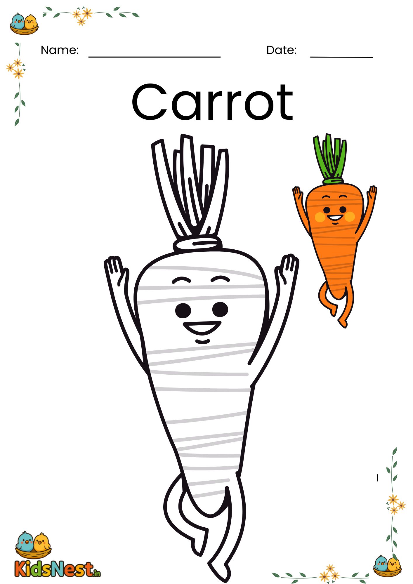 Carrot Coloring Page for Kids - Free Printable Activity