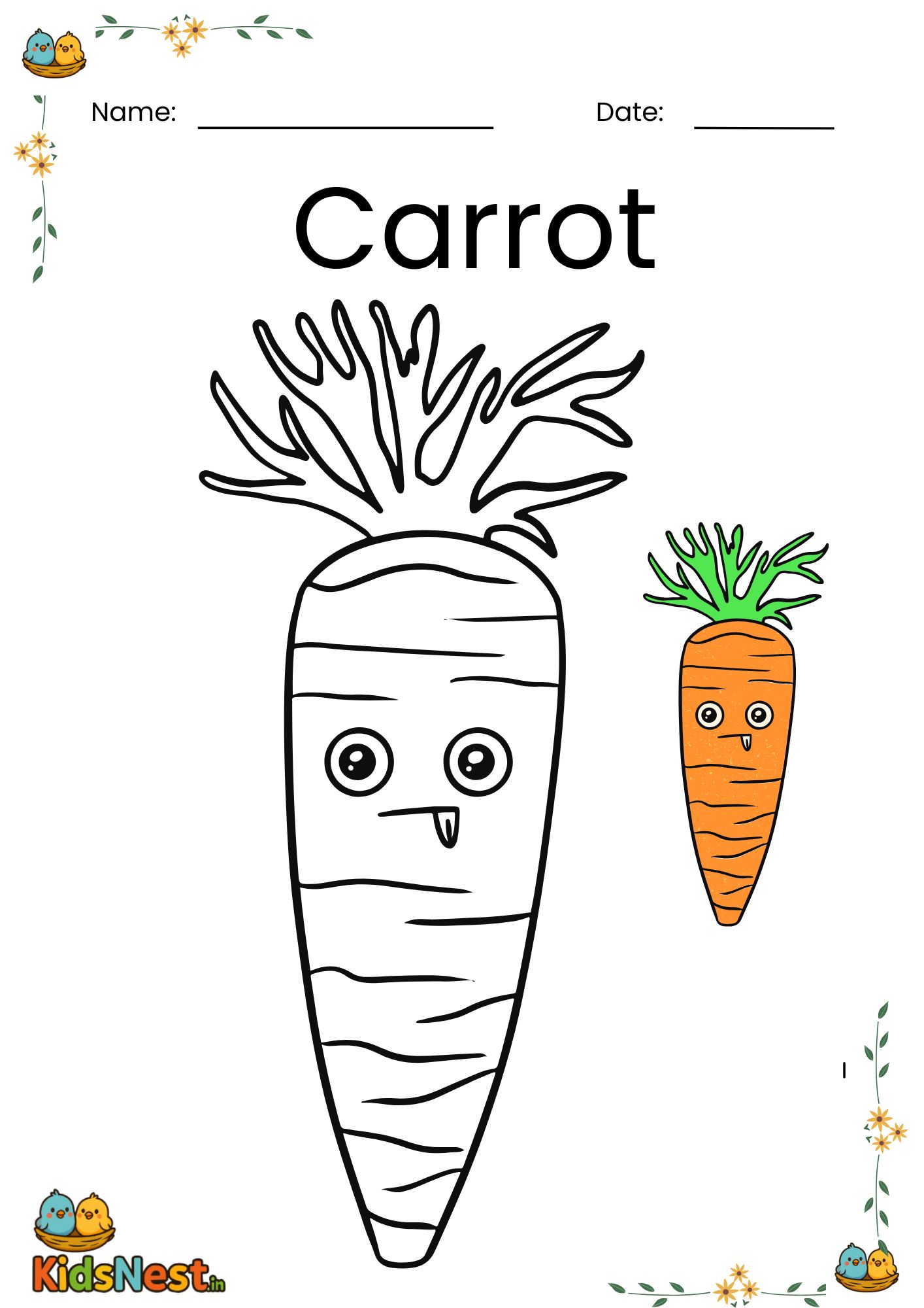 Printable Carrot Coloring Page | Educational Kids Activity