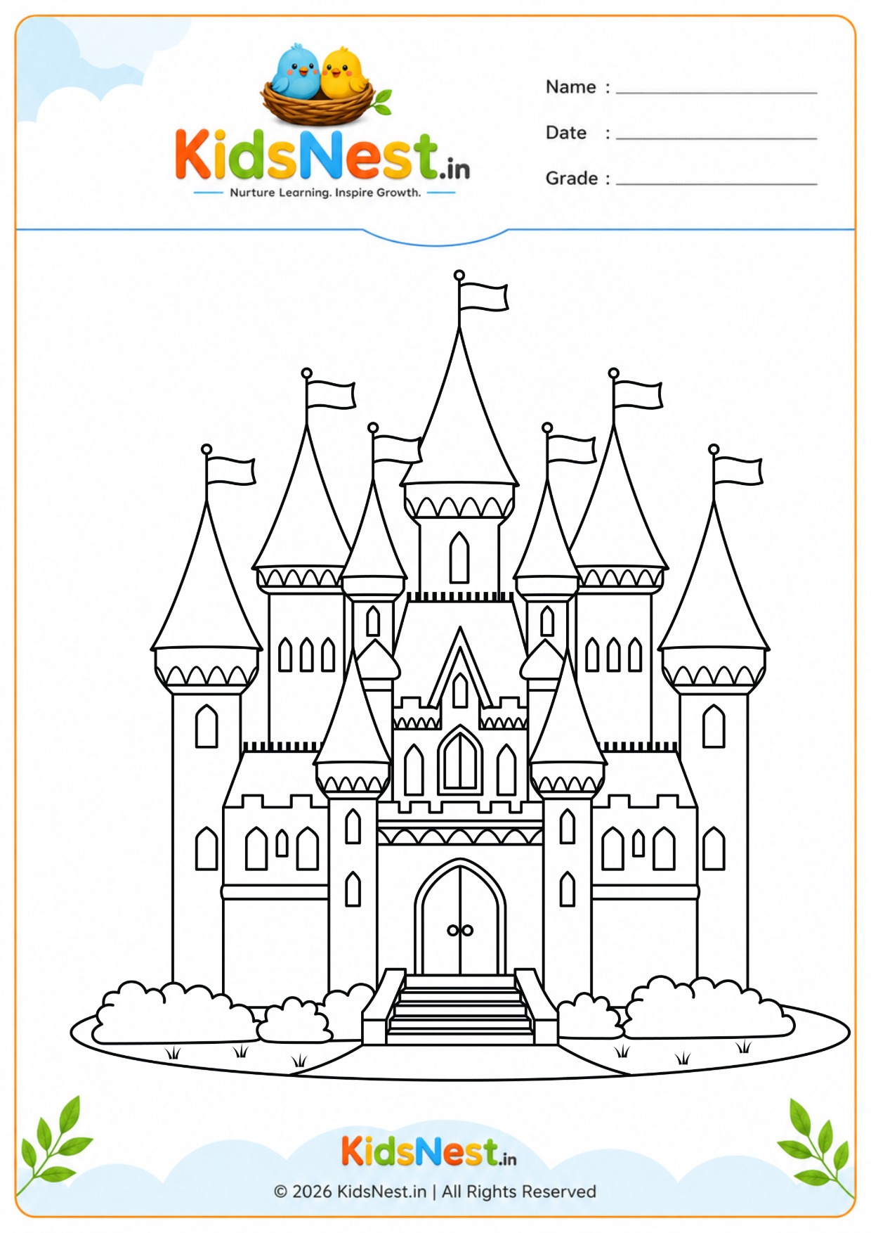 Castle Coloring Worksheet for Kids | Free Printable PDF