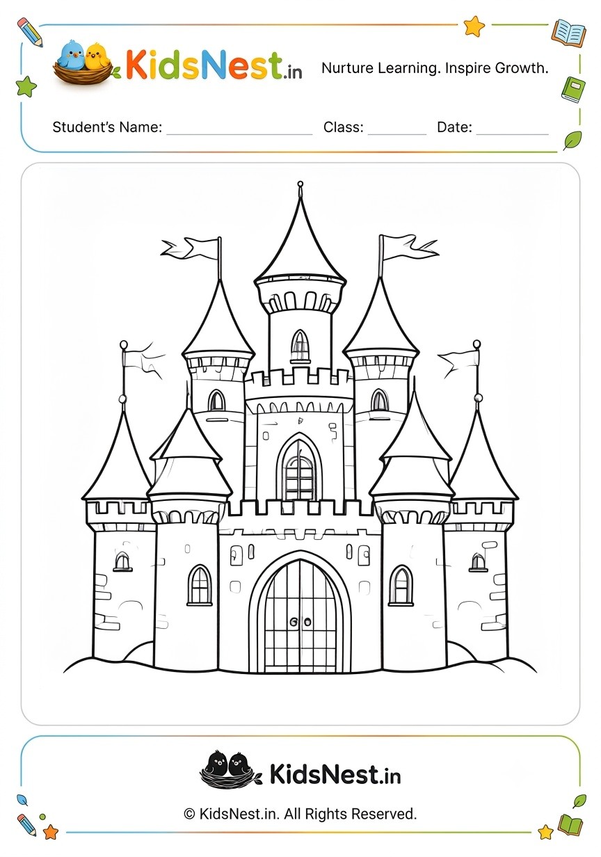 Free Castle Coloring Worksheet | Printable Kids Activity