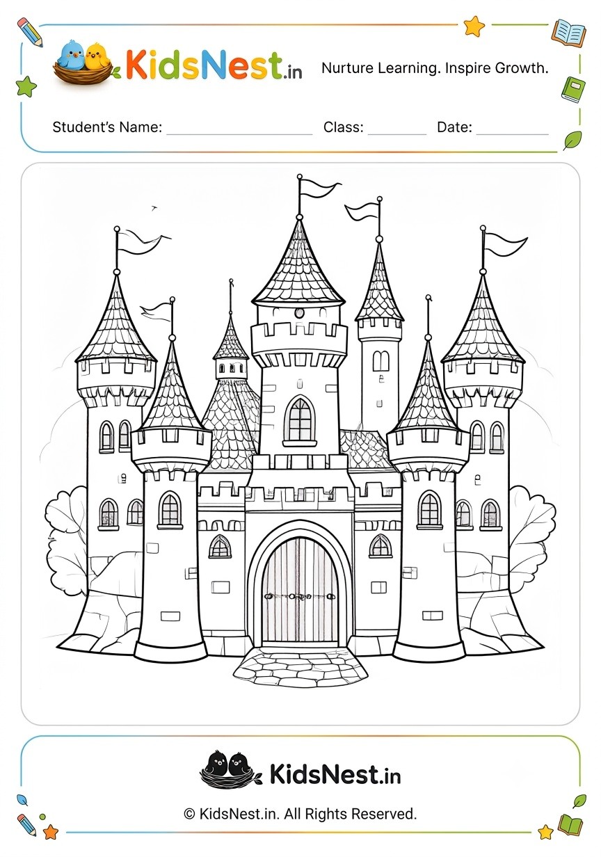 Free Castle Coloring Worksheet | Printable Kids Activity
