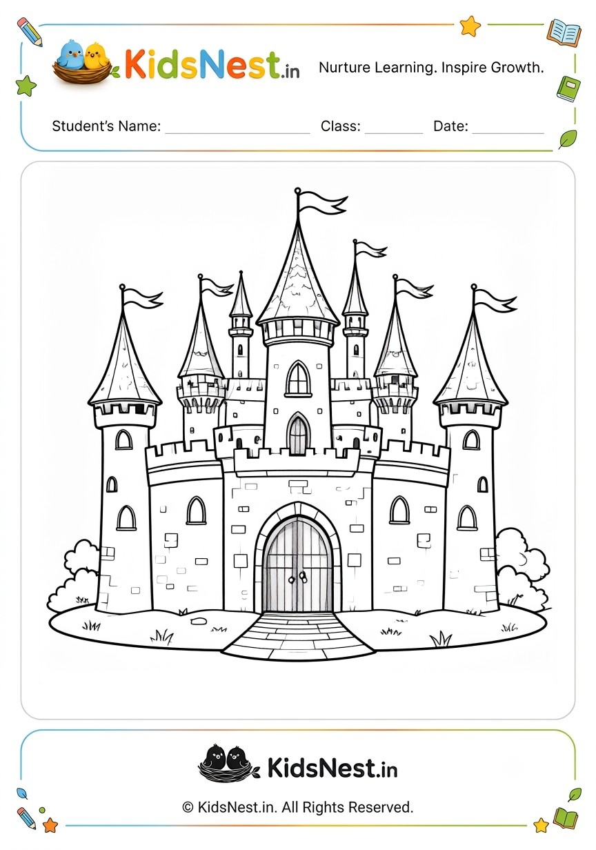 Free Printable Castle Coloring Worksheet for Kids