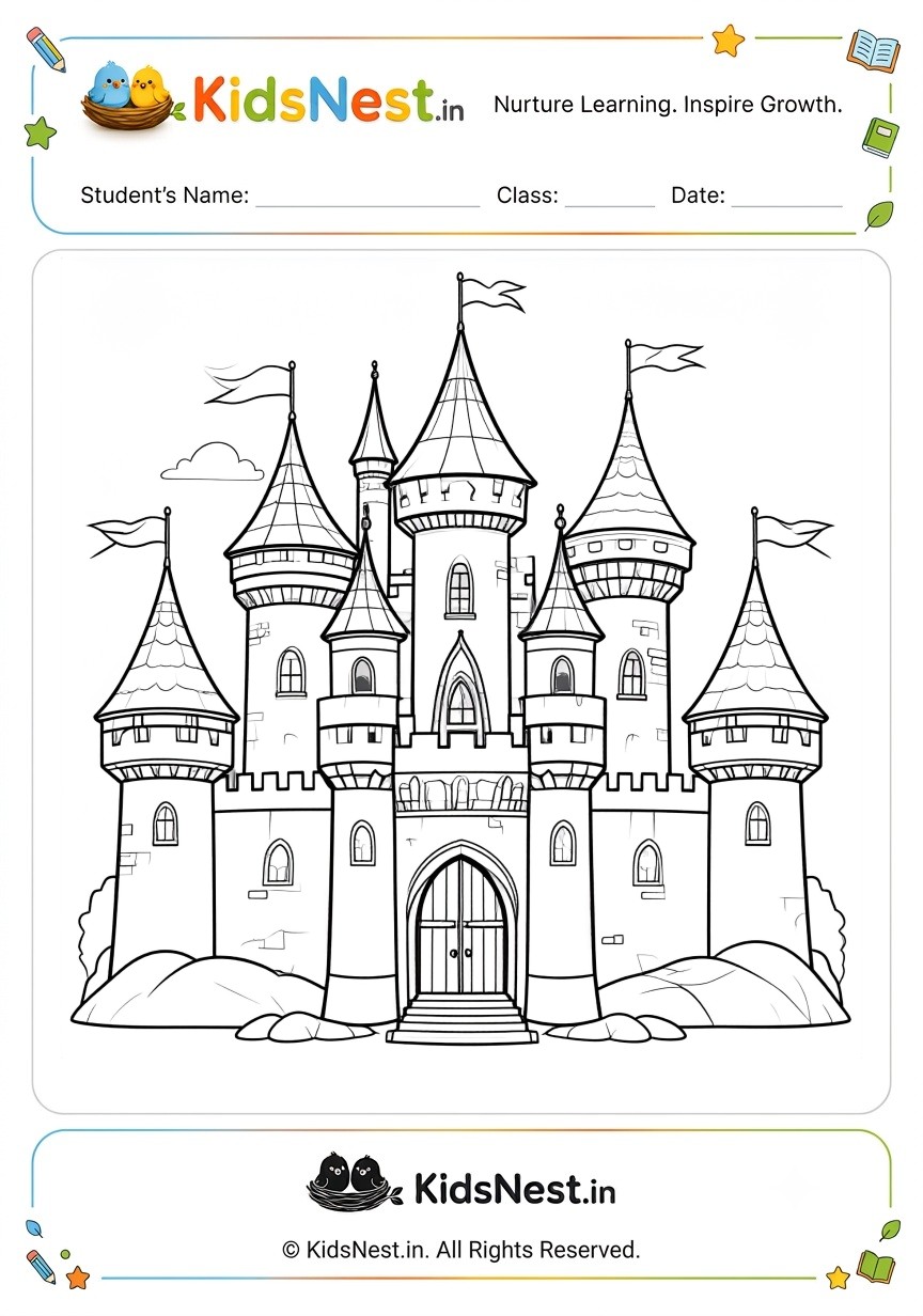 Free Castle Coloring Worksheet | Printable Kids Activity