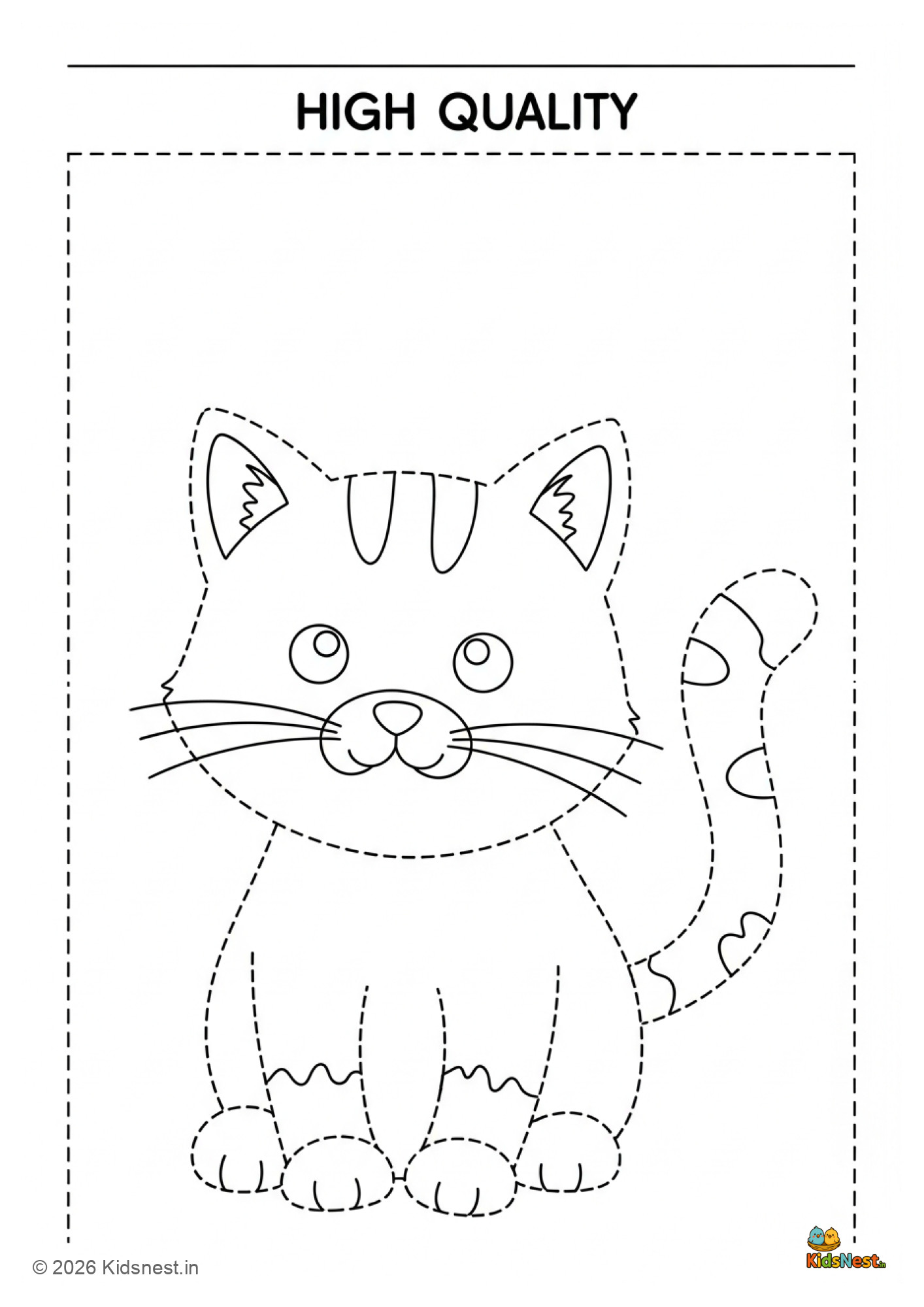 Cat Tracing Worksheet: Dotted Line Practice for Kids