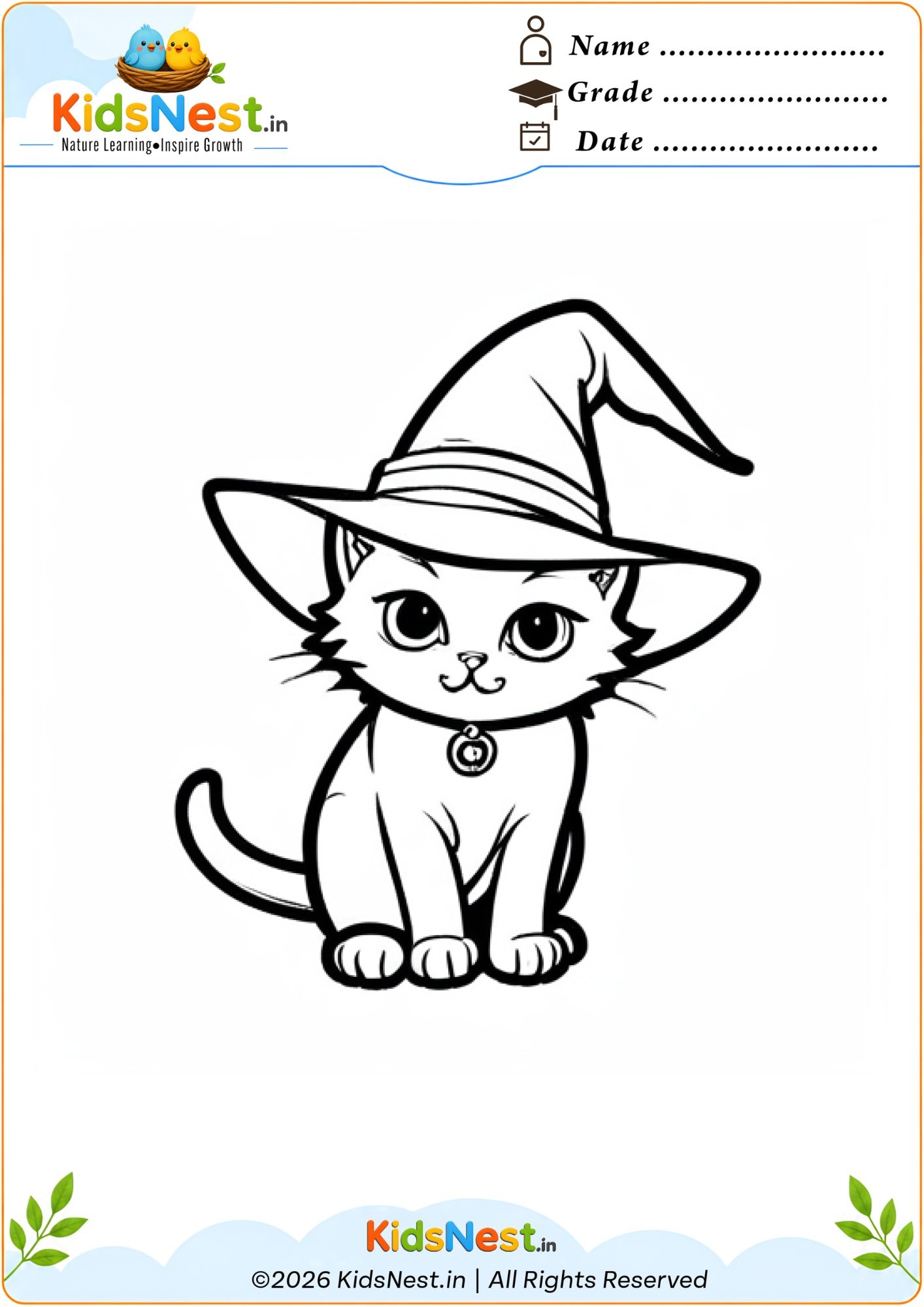 Free Cat Witch Coloring Worksheet for Kids | Printable PDF
