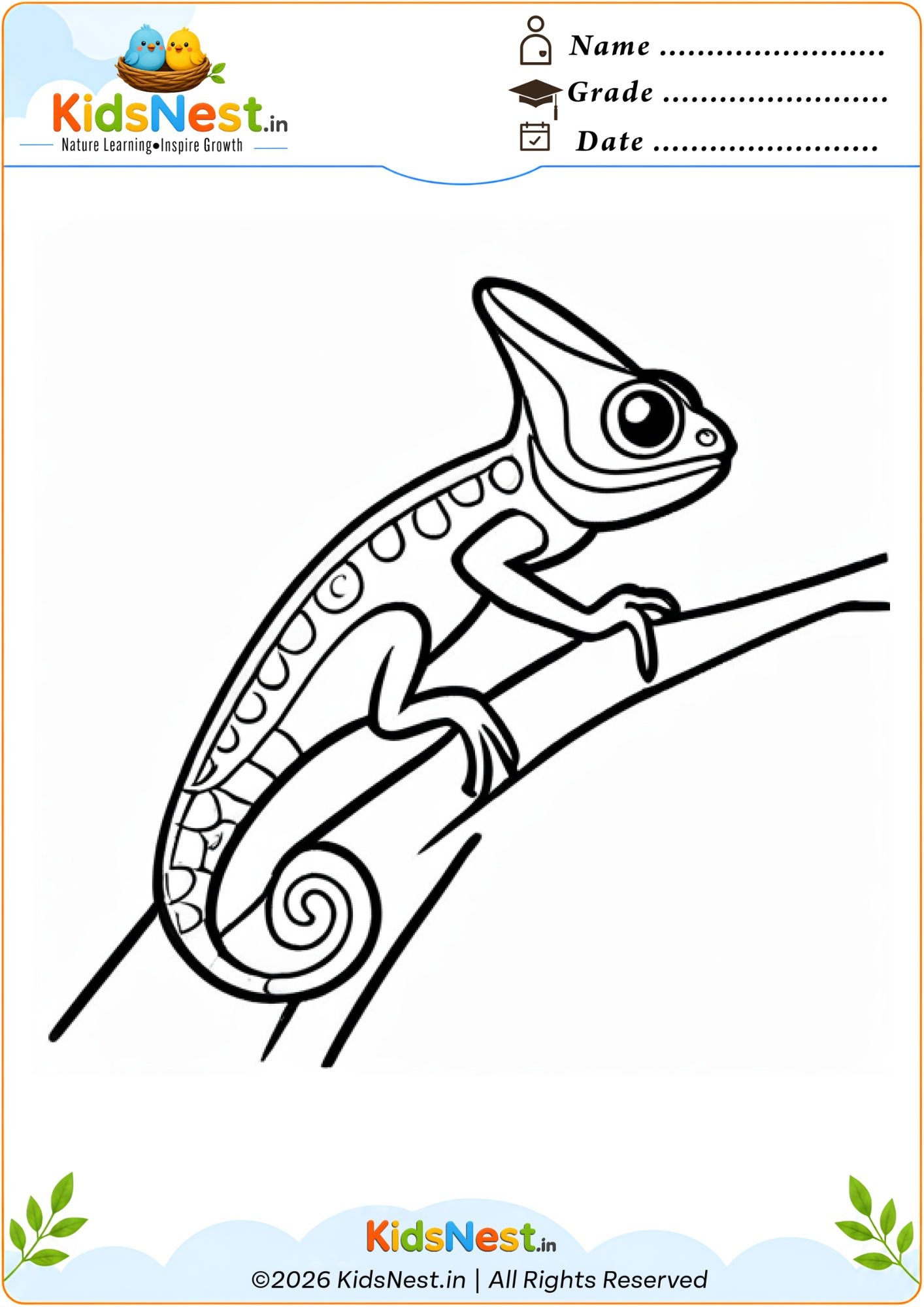 Chameleon Coloring Worksheet for Kids | Printable PDF