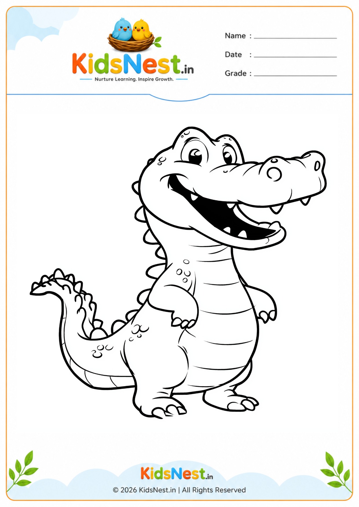 Cheerful Crocodile Coloring Worksheet for Kids | Free Printable