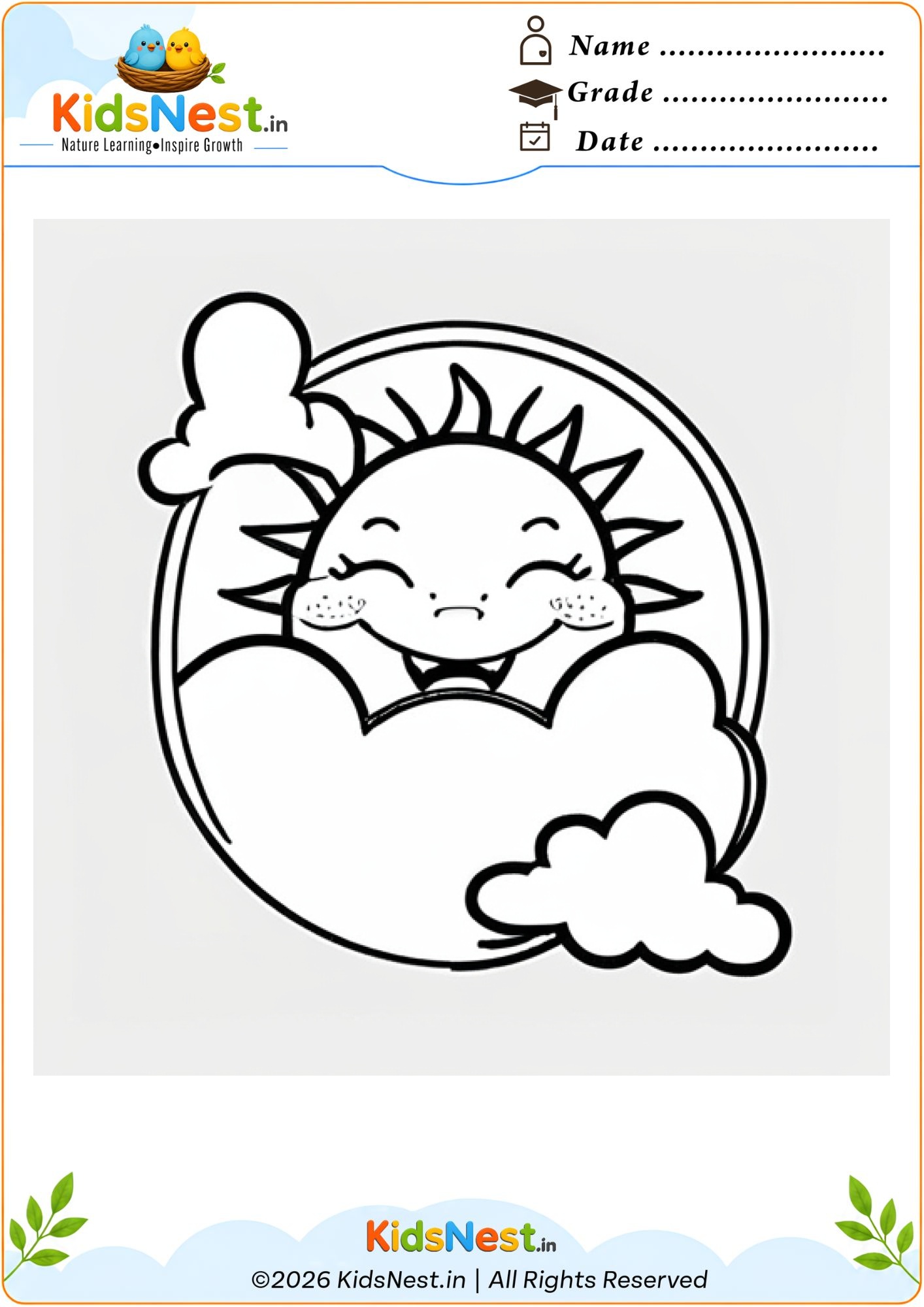 Cheerful Sun and Clouds Coloring Page | Printable for Kids