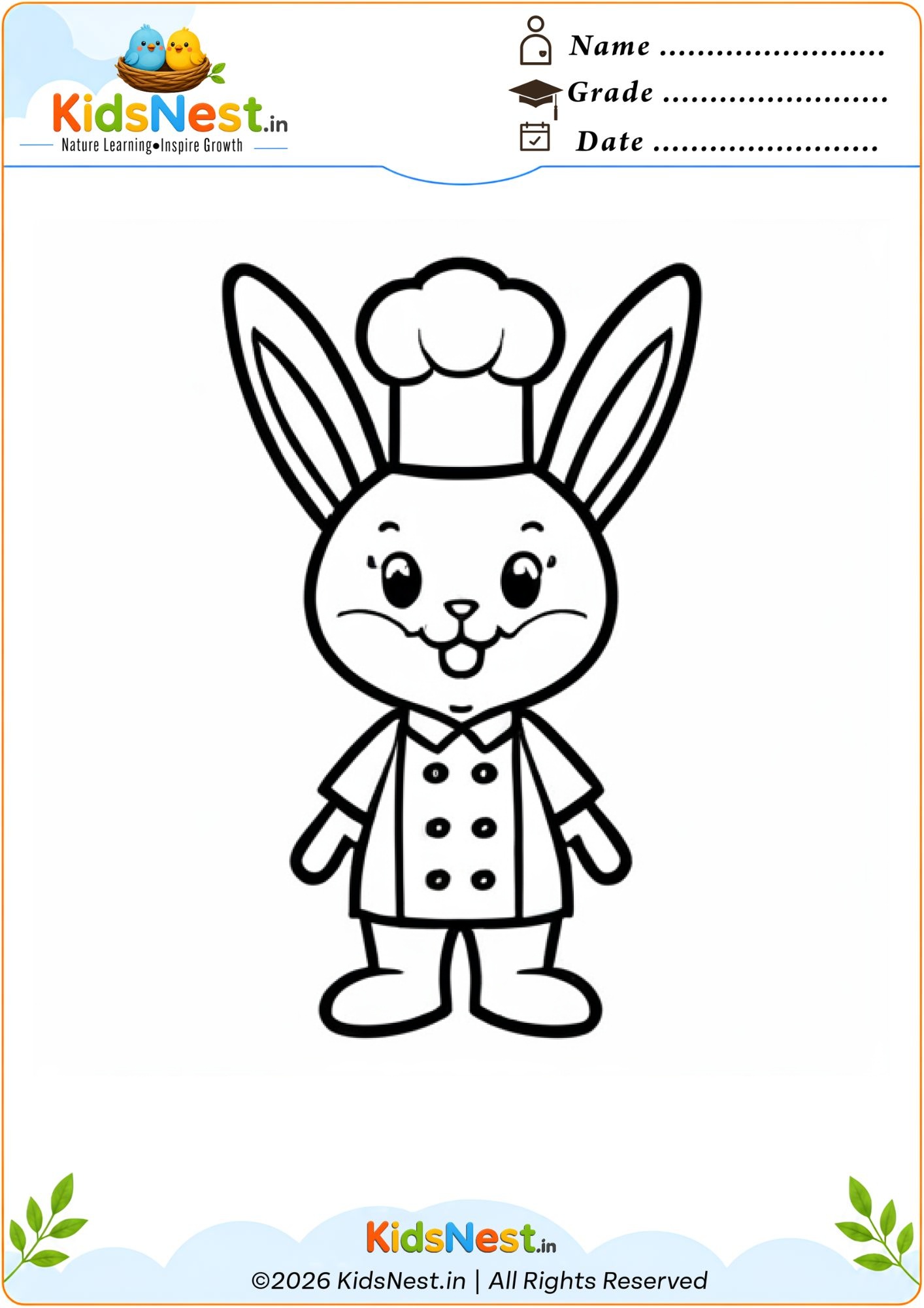 Chef Rabbit Coloring Page | Free Printable for Kids