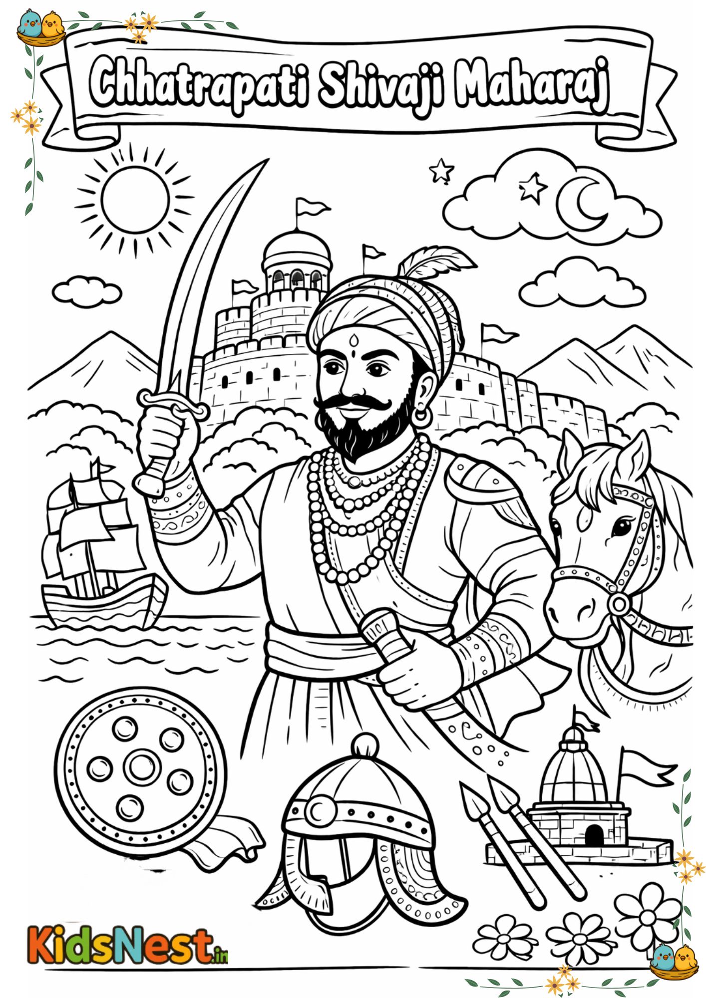 Shivaji Maharaj Colouring Page for Kids | Free Printable
