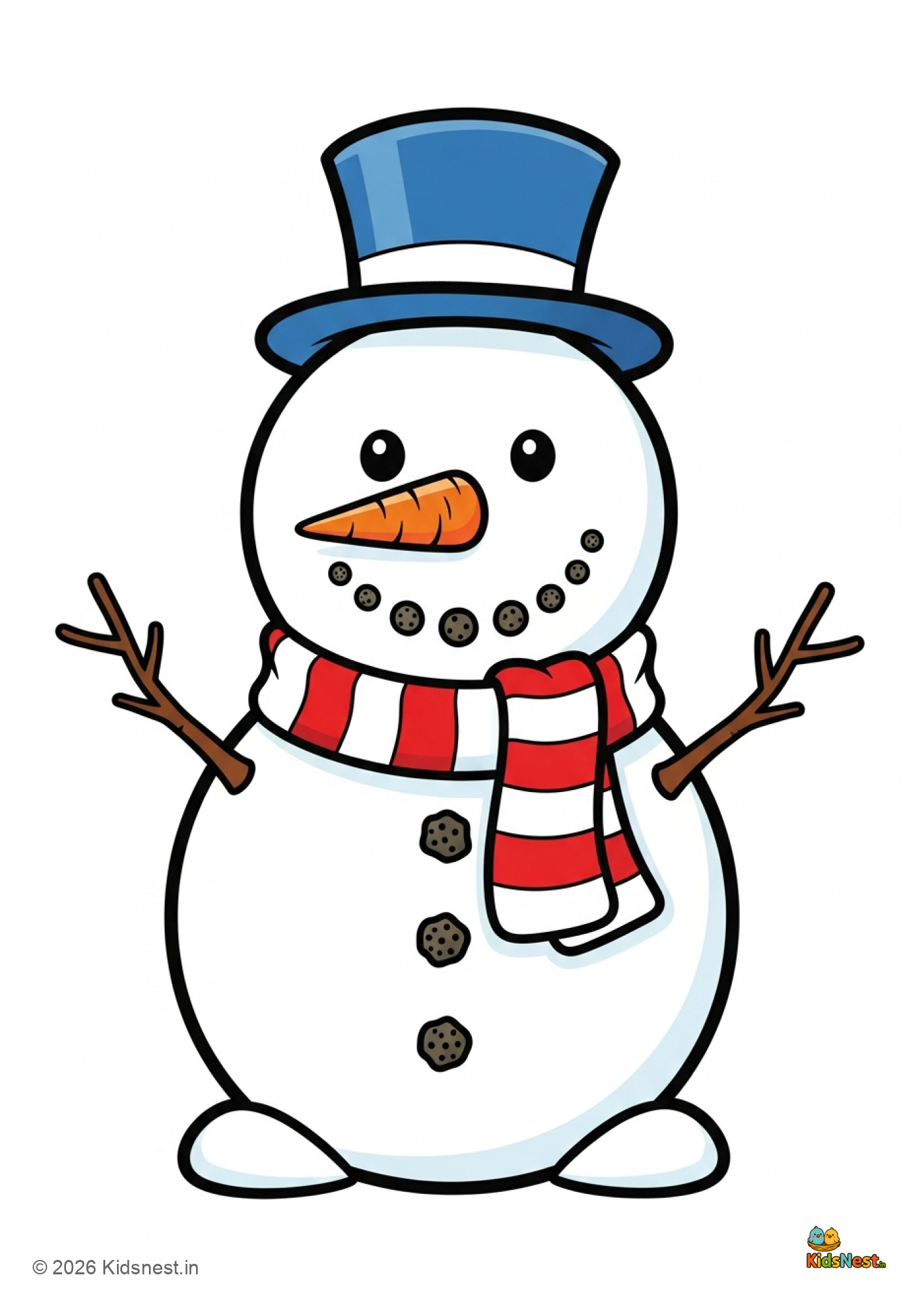 Snowman Coloring Page: Free Printable for Kids | Fun Winter Activity