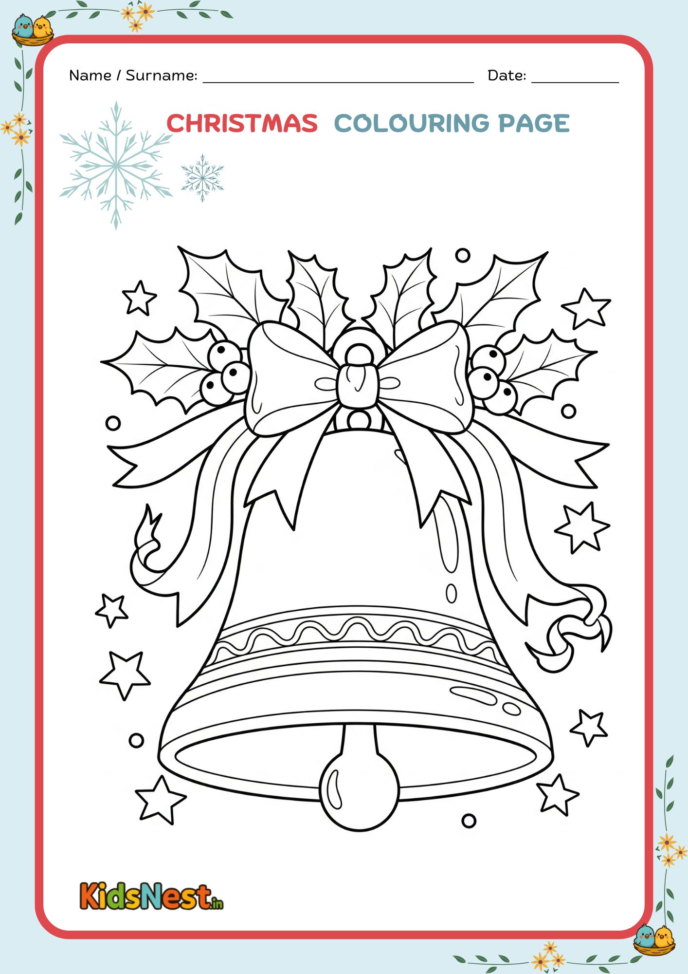 Free Printable Christmas Bell Coloring Page for Kids