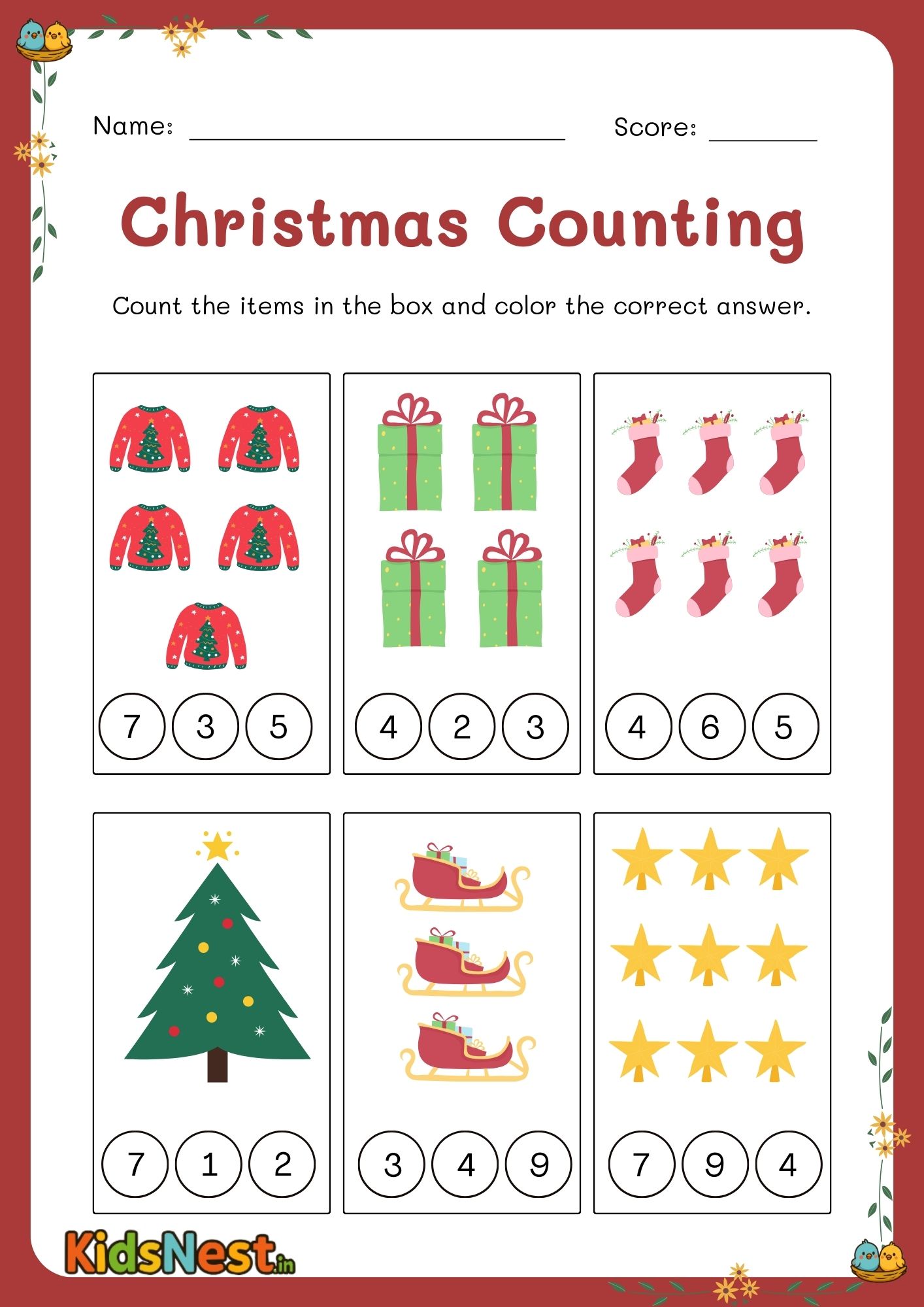Christmas Number Counting Worksheet | Free Printable for Kids